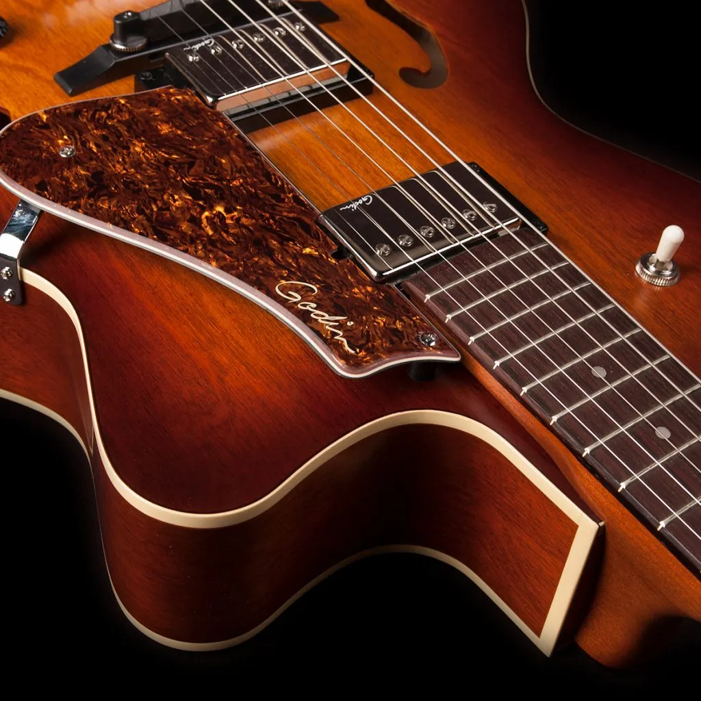 Godin 039289 / 050932 5th Avenue KingPin II HB CW Cognac Burst Cutaway Hollow Acoustic Body Guitar Made In Canada