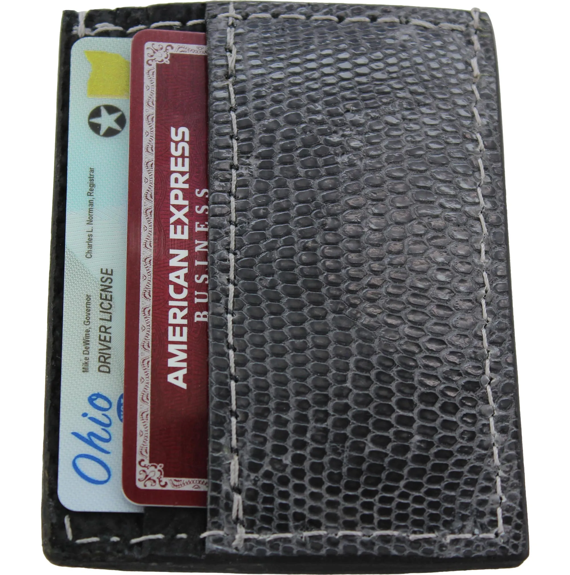 Gray Lizard Money Clip Wallet With Credit Card Slots