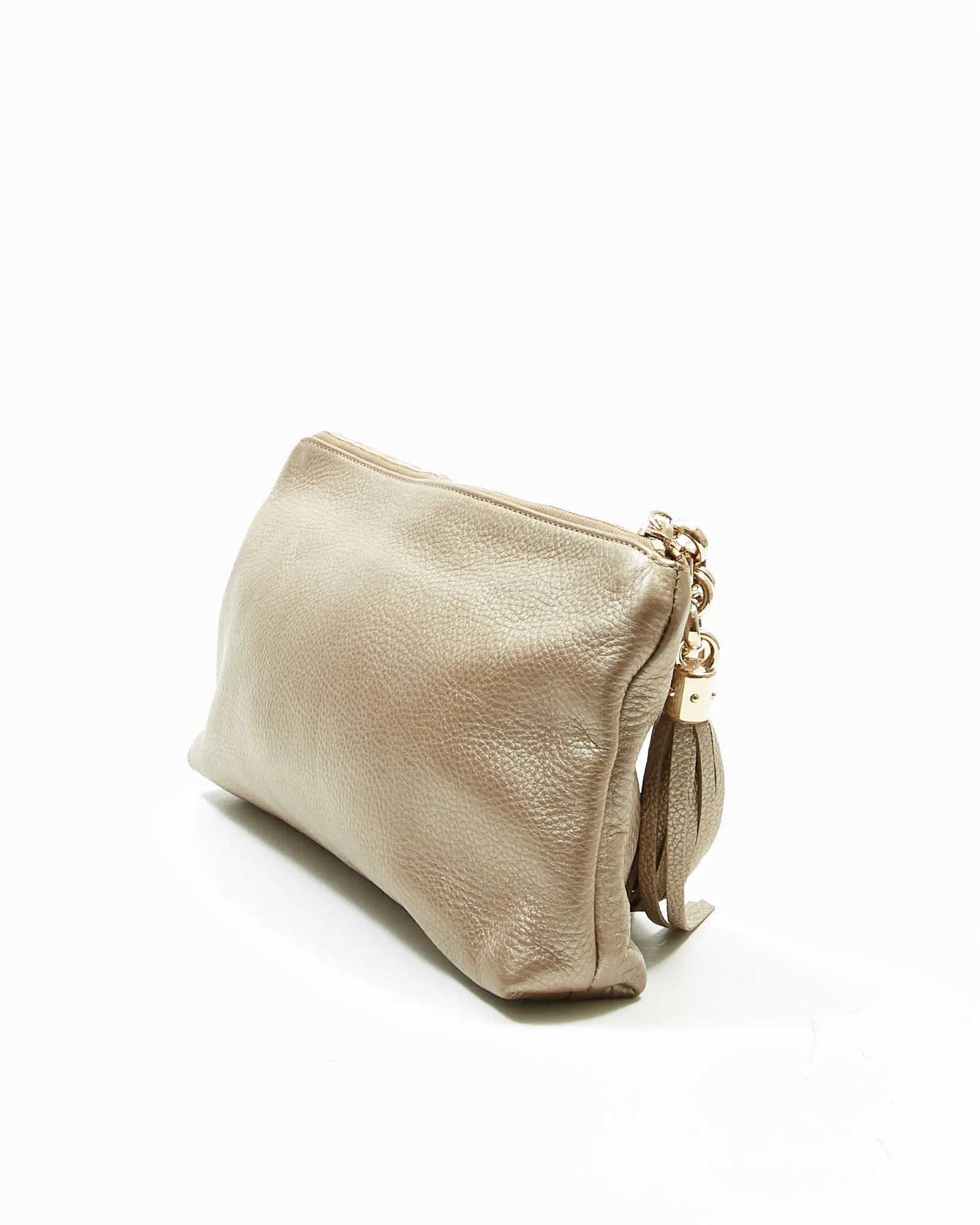 Gucci Gold Metallic Pebbled Leather Sienna Tassel Clutch Pouch
