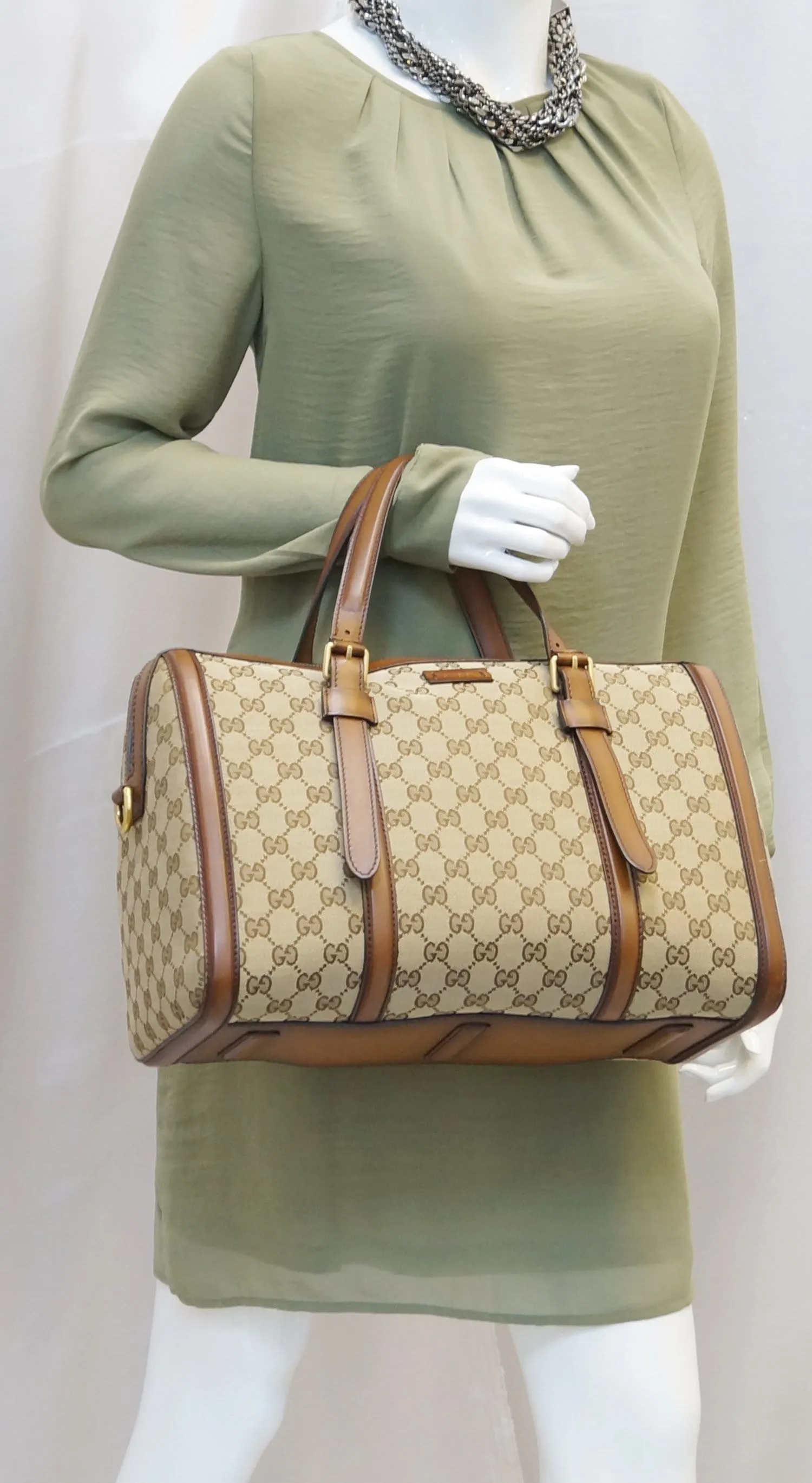 GUCCI Lady Web Original GG Canvas Boston Bag 381044