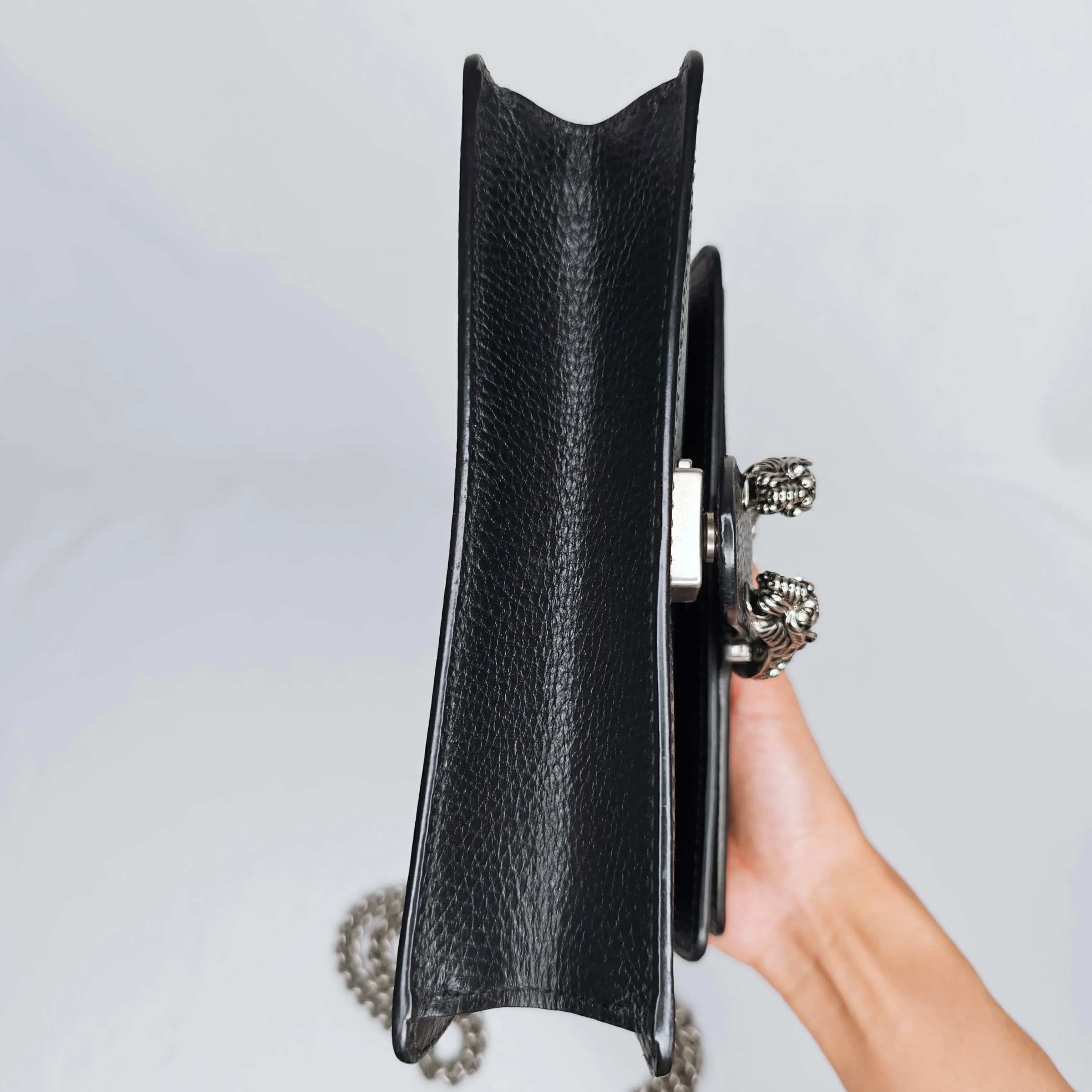 Gucci Pebbled Calfskin Crystal Embellished Mini Dionysus Bag Black