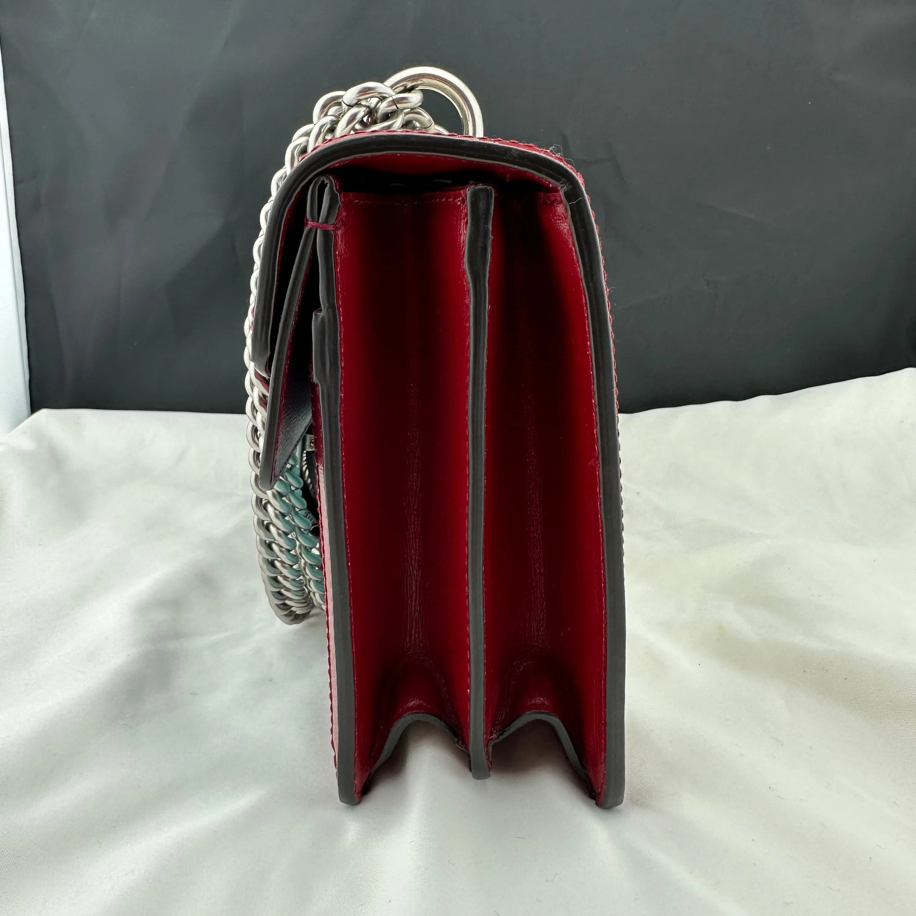 Gucci Small Dionysus Shoulder Bag in Ivory and Blue with Red Trim