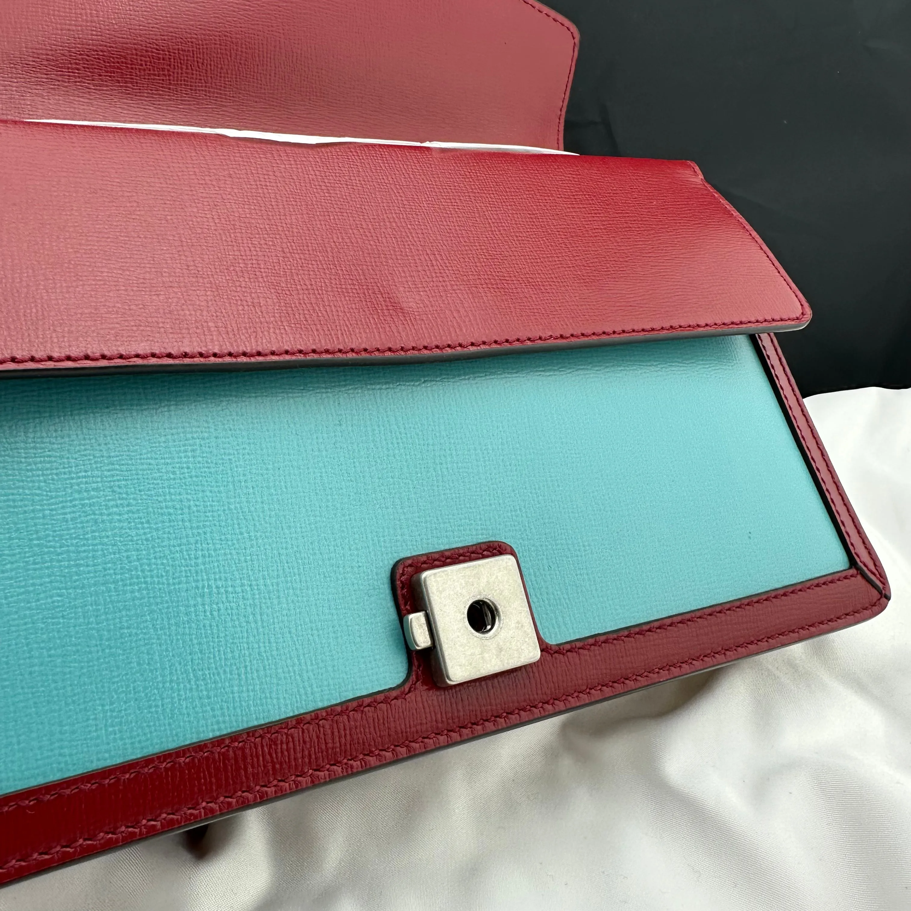 Gucci Small Dionysus Shoulder Bag in Ivory and Blue with Red Trim
