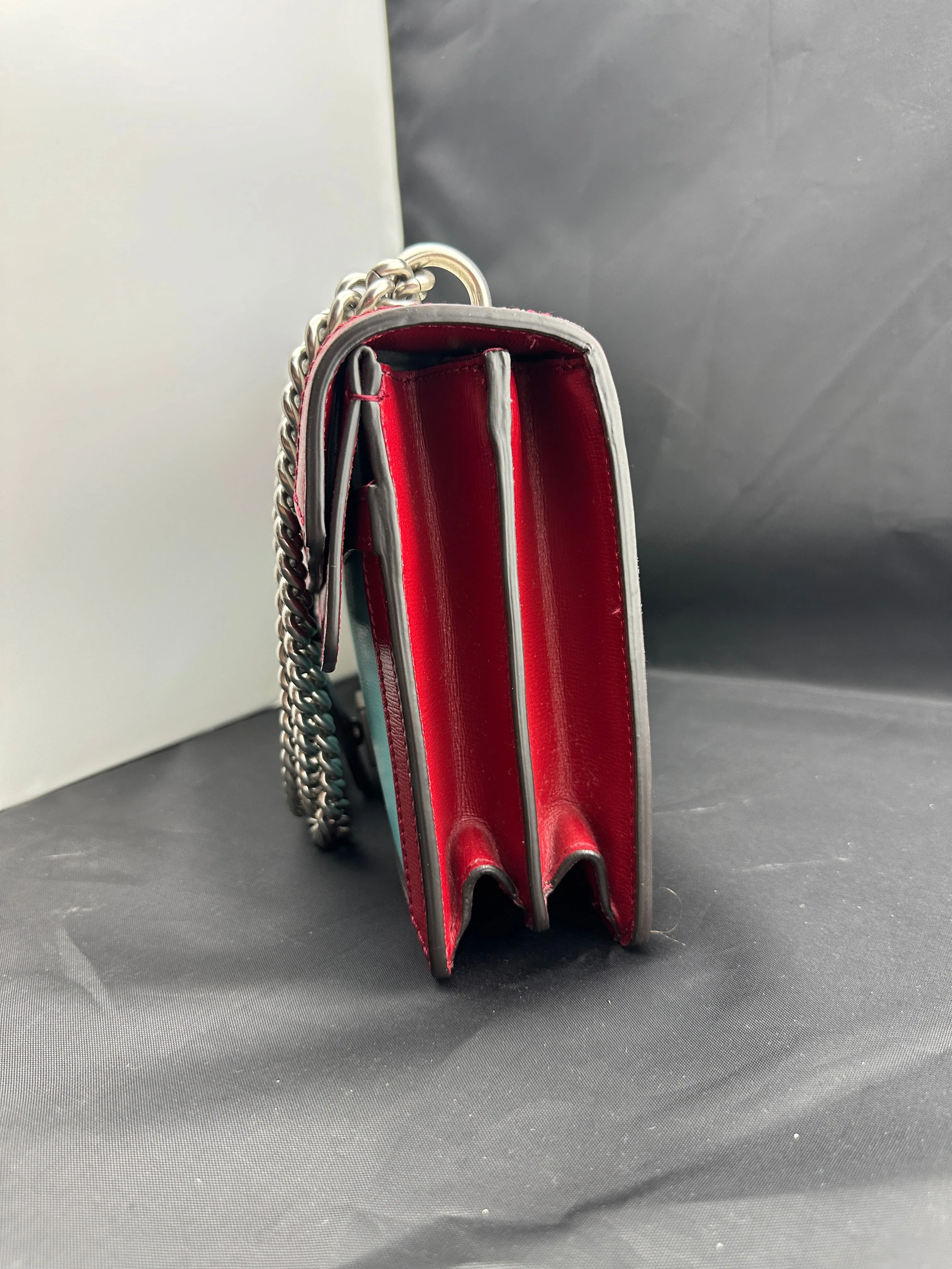 Gucci Small Dionysus Shoulder Bag in Ivory and Blue with Red Trim