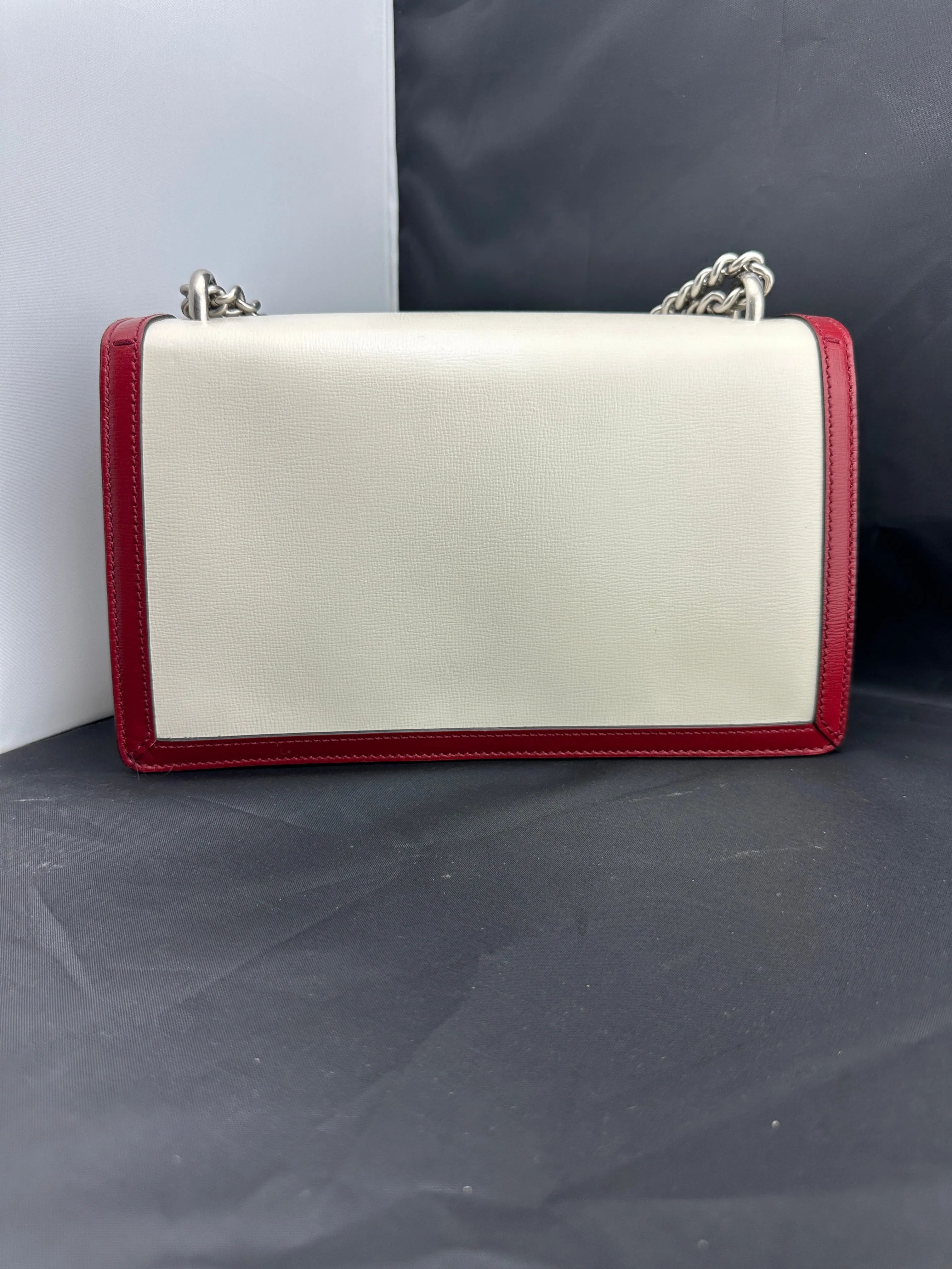 Gucci Small Dionysus Shoulder Bag in Ivory and Blue with Red Trim