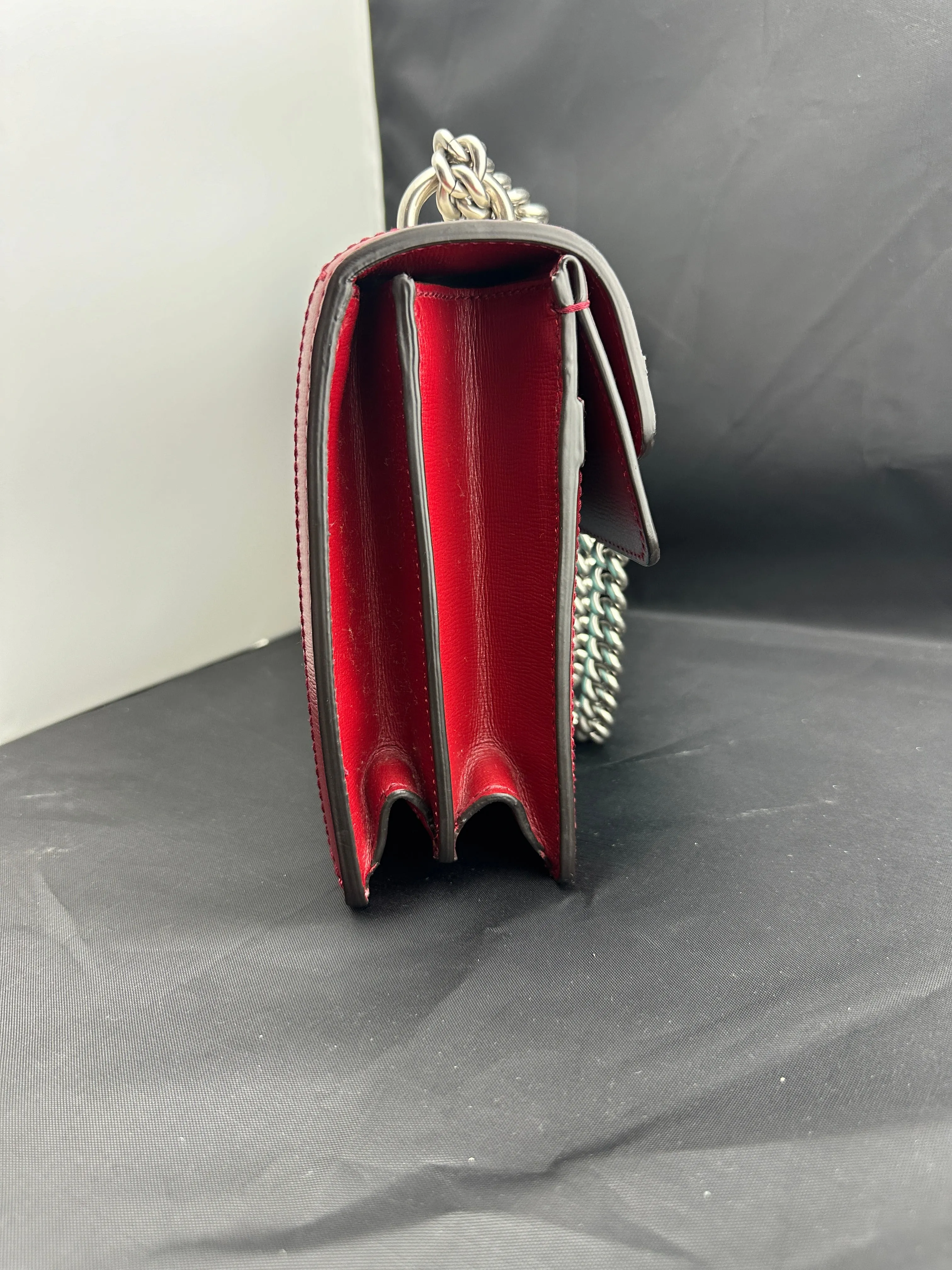 Gucci Small Dionysus Shoulder Bag in Ivory and Blue with Red Trim
