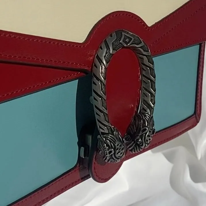 Gucci Small Dionysus Shoulder Bag in Ivory and Blue with Red Trim
