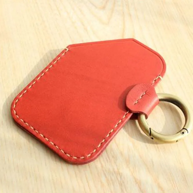 HANDMADE LEATHER CUTE Women CARD Holder Keychain PERSONALIZED MONOGRAMMED GIFT CUSTOM Wallet Card Holder keyring