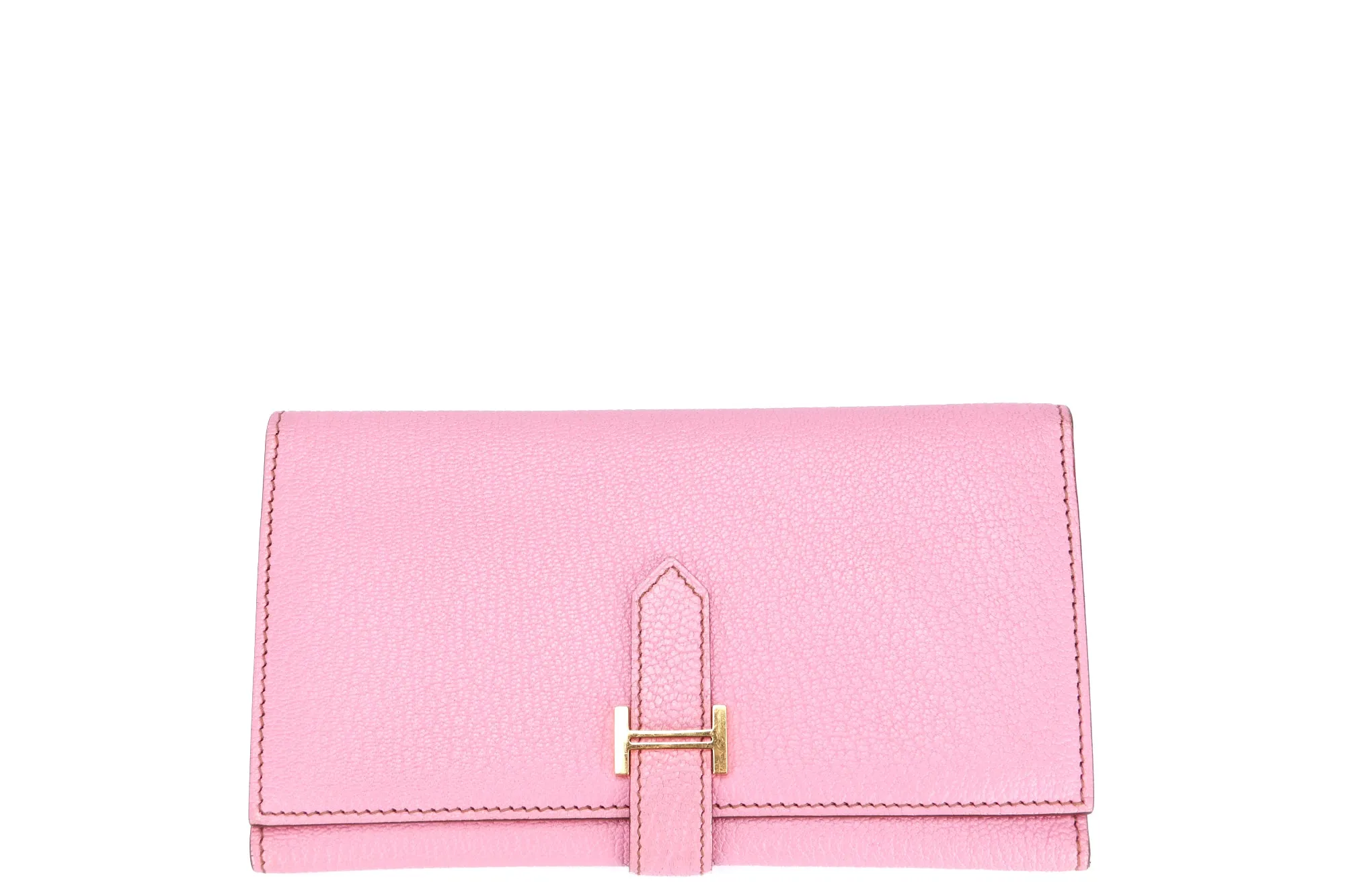 Hermes Bearn Wallet (Stamp M) Triple Fold Rose Sakura Chevre Leather, with Box