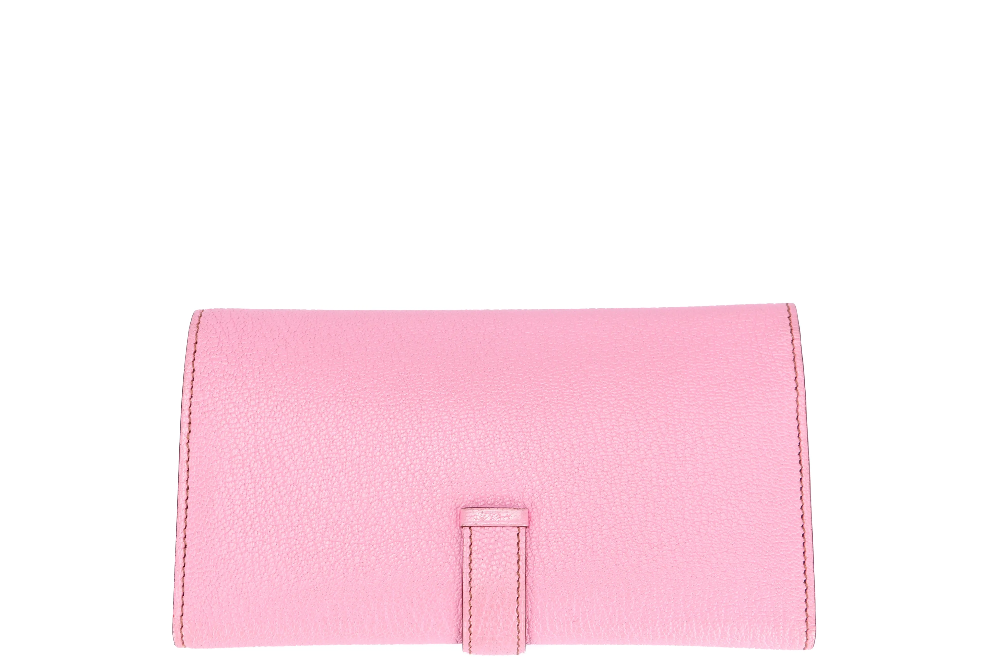 Hermes Bearn Wallet (Stamp M) Triple Fold Rose Sakura Chevre Leather, with Box