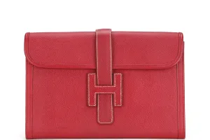 HERMES JEGE CLUTCH (NO STAMP) GRAIN COURCHEVEL RED LEATHER, WITH DUST COVER