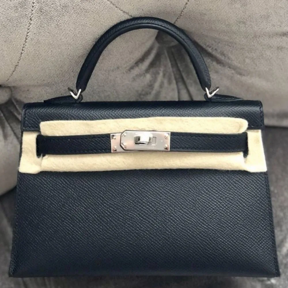 Hermès Kelly 20 Noir (Black) Sellier Epsom Palladium Hardware PHW
