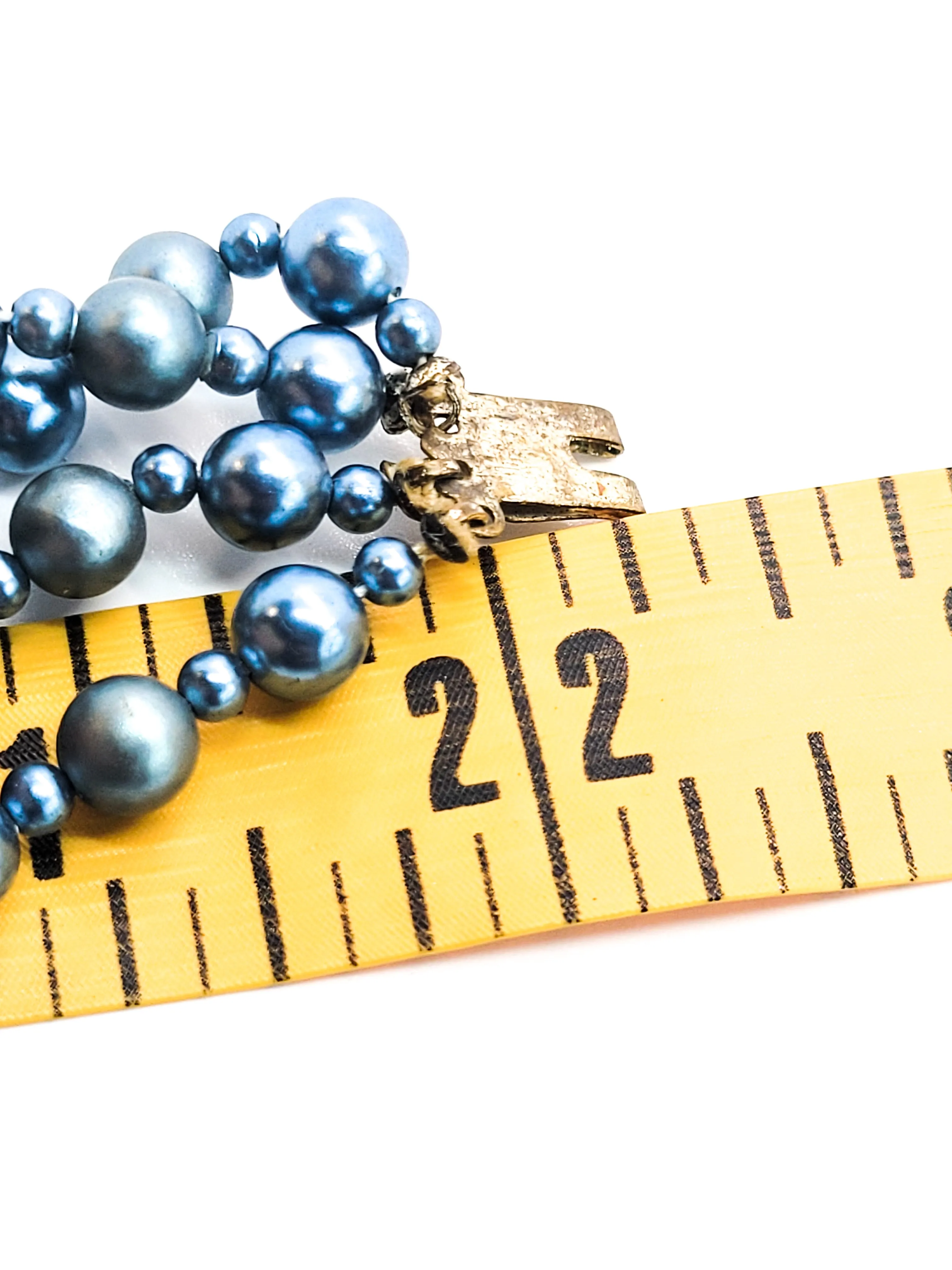 Japan Metallic Blue 4 strand sugar beaded vintage statement necklace mid century