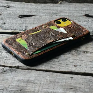 JJNUSA Genuine leather Retro Wallet Vintage for Iphone 11 6.1 inches Back Cover Case
