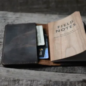 JJNUSA Leather Journal Cover for Field Notes Moleskine Cahier Notebook   size 3.5" x 5.5" Vintage Refillable Notepad Dark Brown