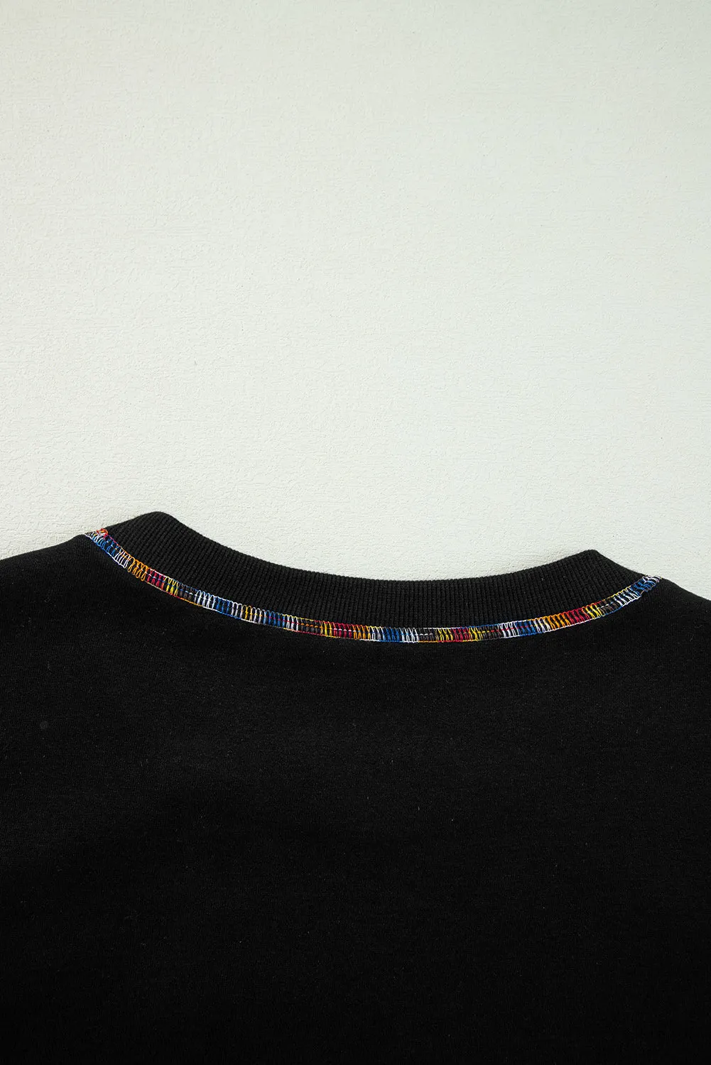 KaleaBoutique Contrast Rainbow Trim Drop Shoulder Pullover Sweatshirt