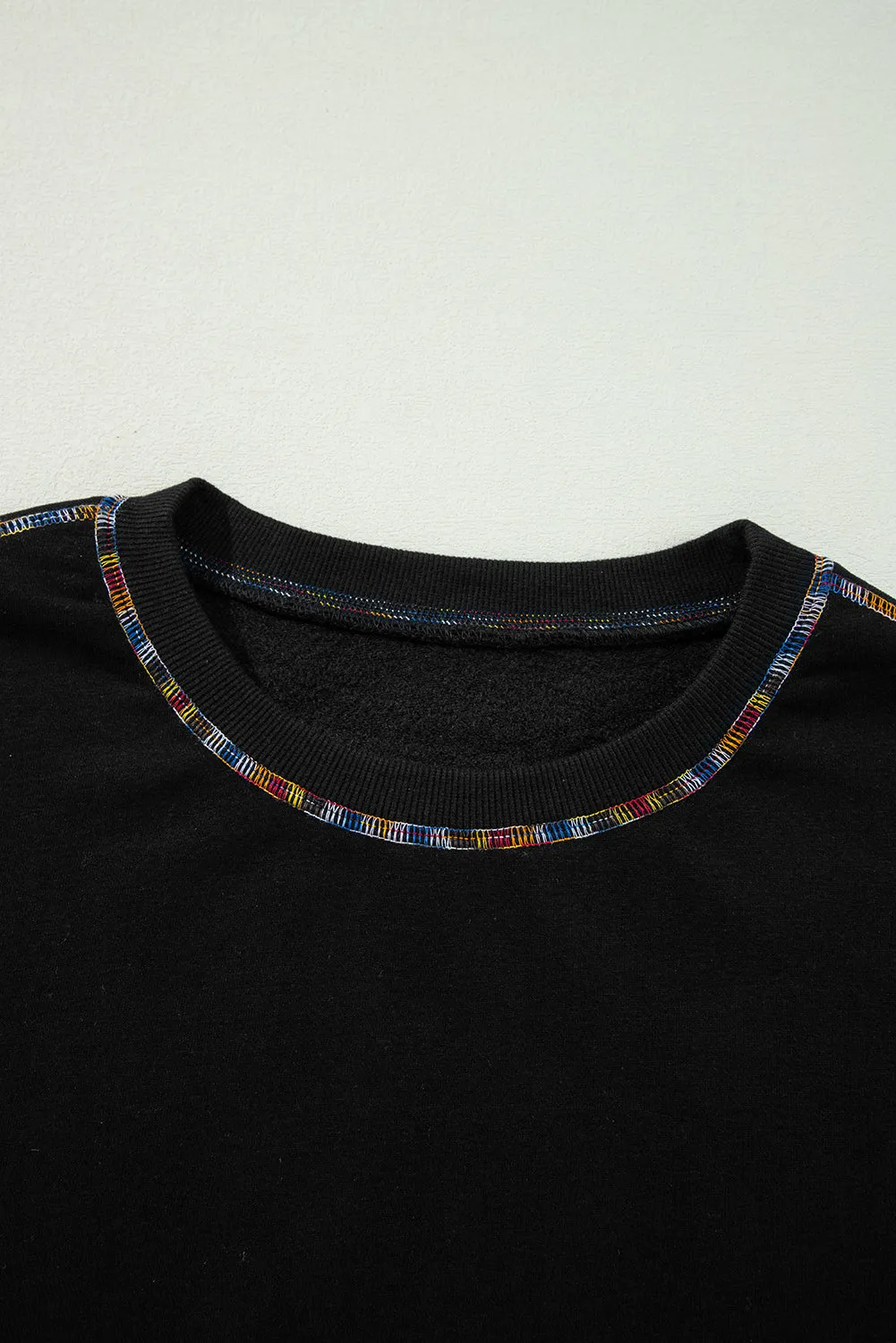 KaleaBoutique Contrast Rainbow Trim Drop Shoulder Pullover Sweatshirt
