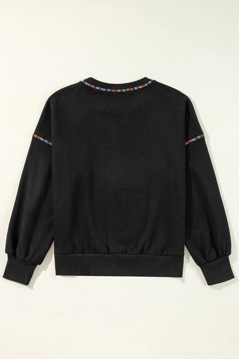 KaleaBoutique Contrast Rainbow Trim Drop Shoulder Pullover Sweatshirt