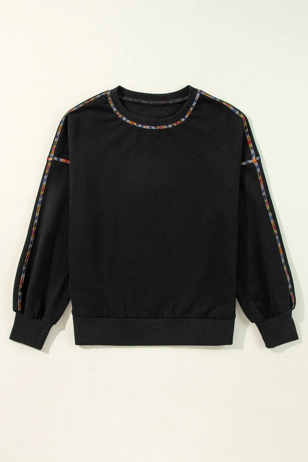 KaleaBoutique Contrast Rainbow Trim Drop Shoulder Pullover Sweatshirt