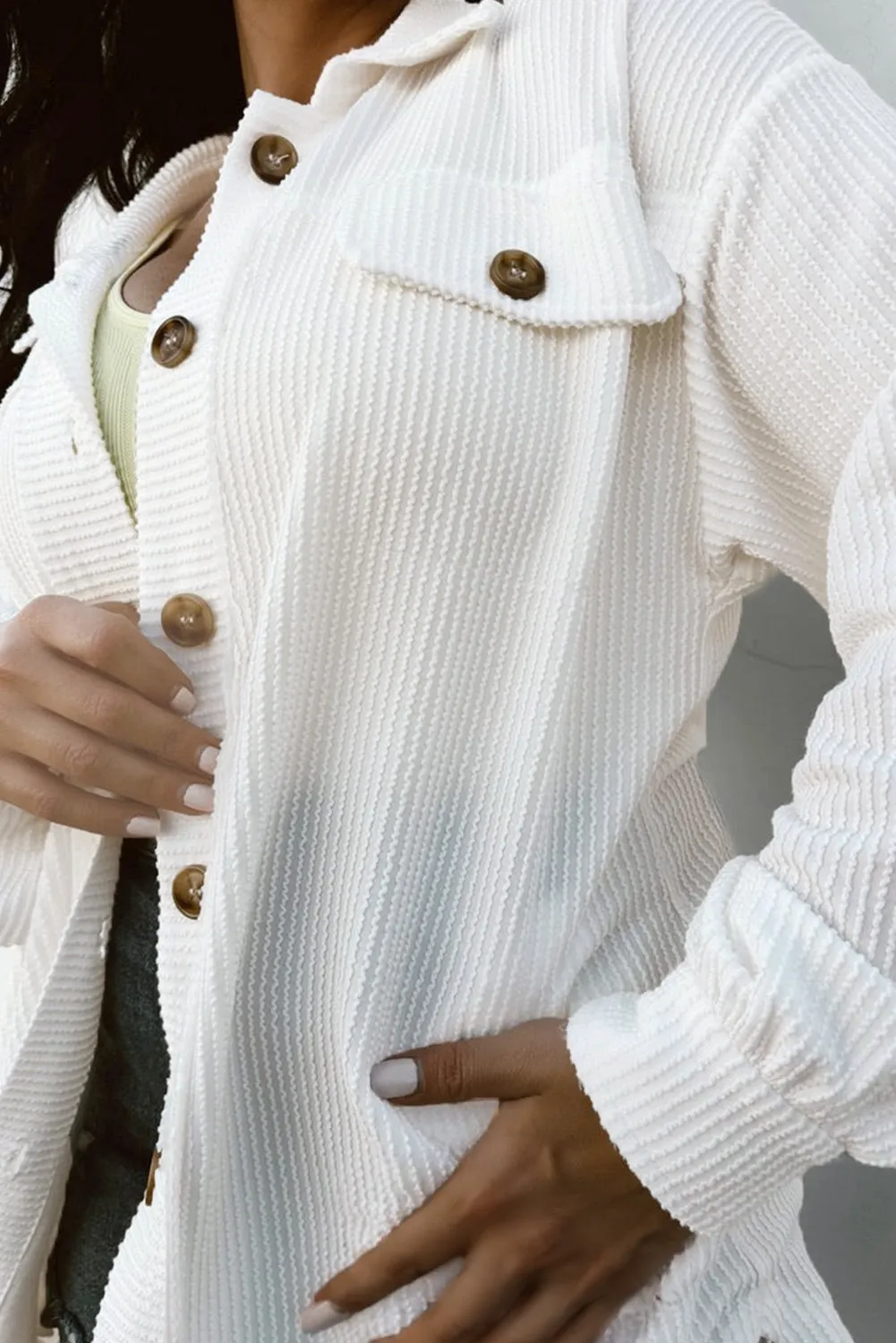 KaleaBoutique Solid Corded Drop Shoulder Plus Size Shacket