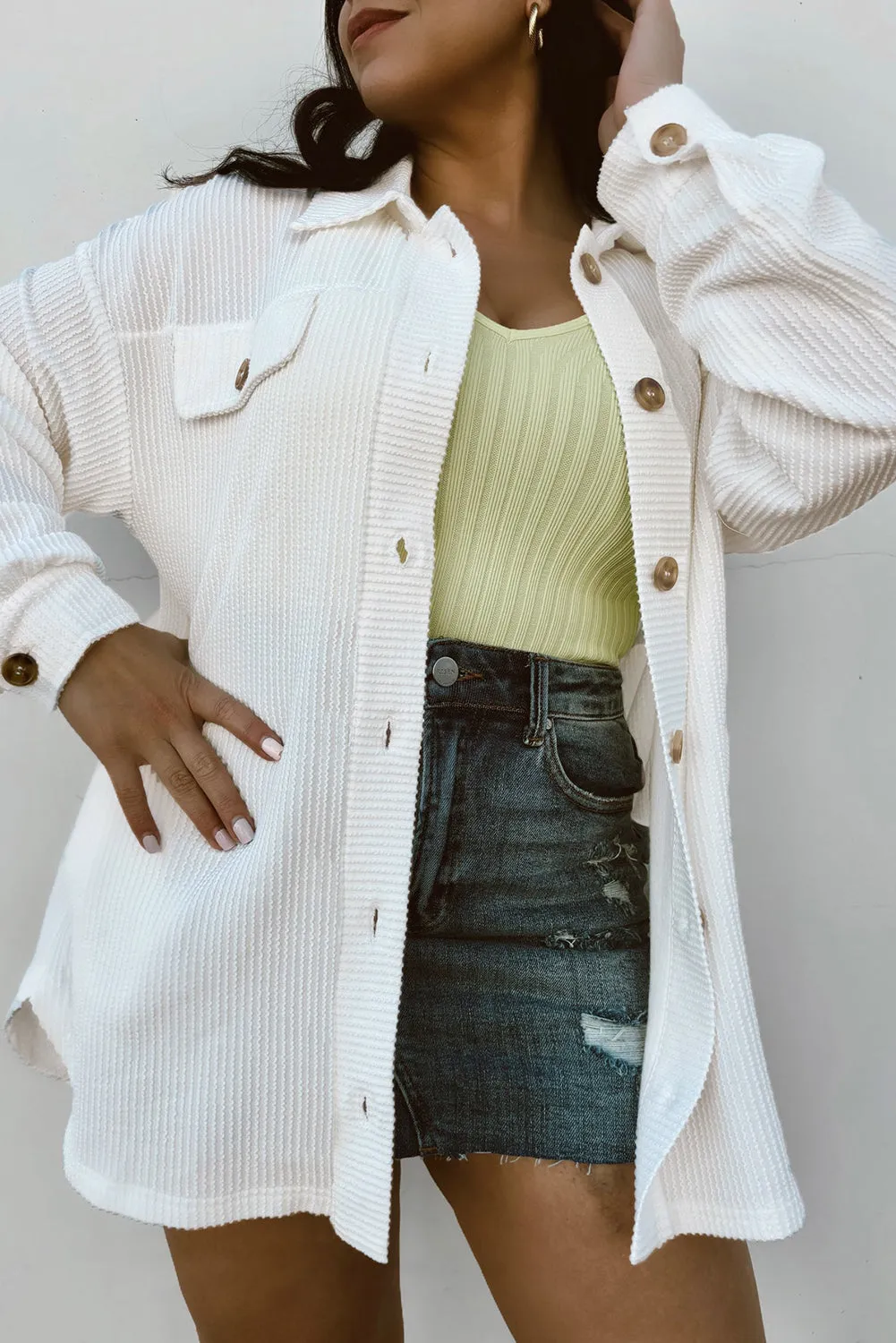 KaleaBoutique Solid Corded Drop Shoulder Plus Size Shacket
