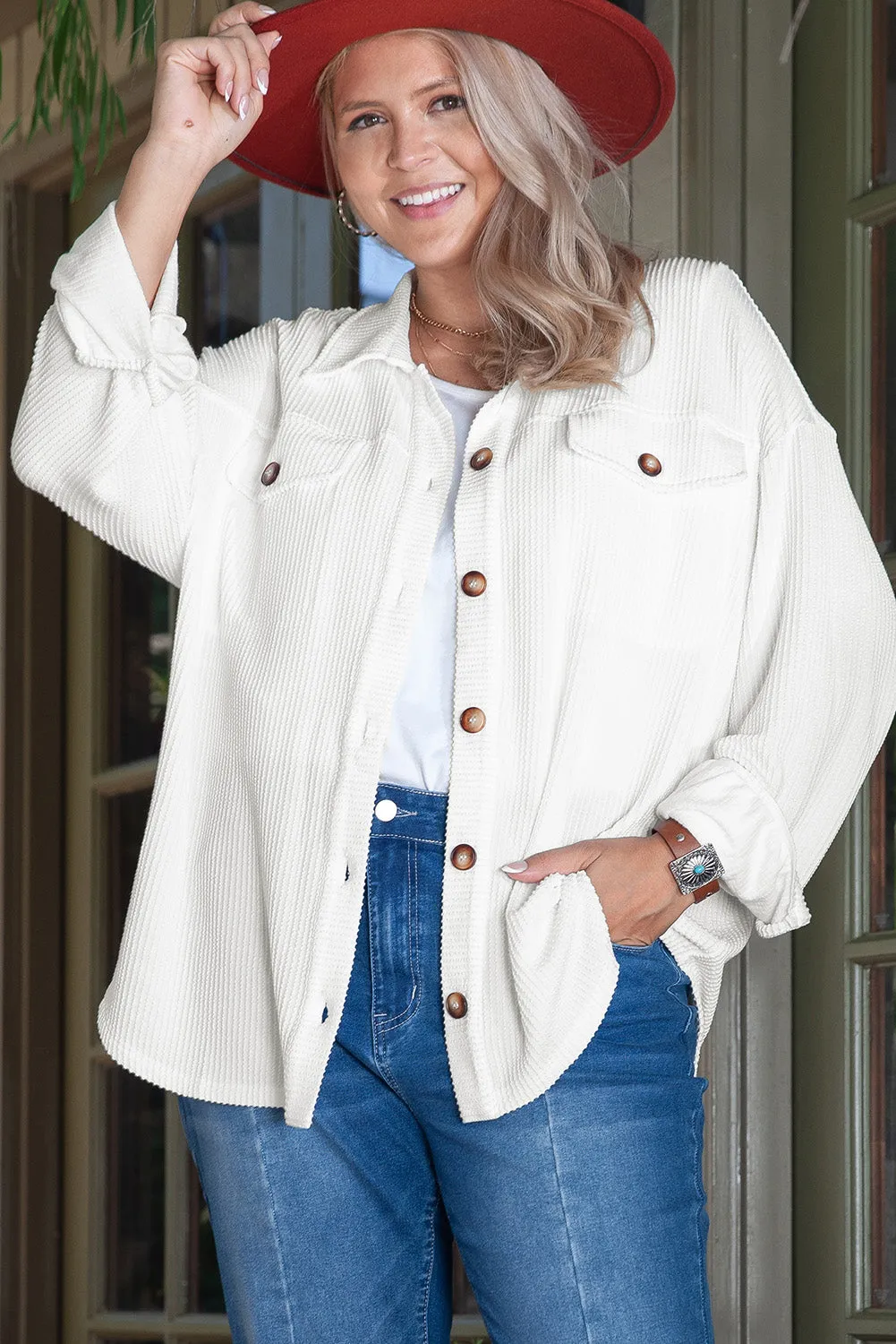 KaleaBoutique Solid Corded Drop Shoulder Plus Size Shacket