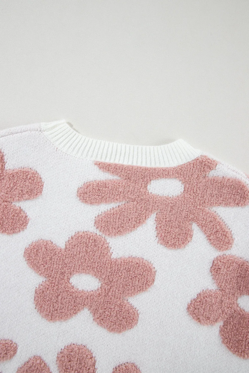 KaleaBoutique Textured Flower Drop Shoulder Loose Sweater