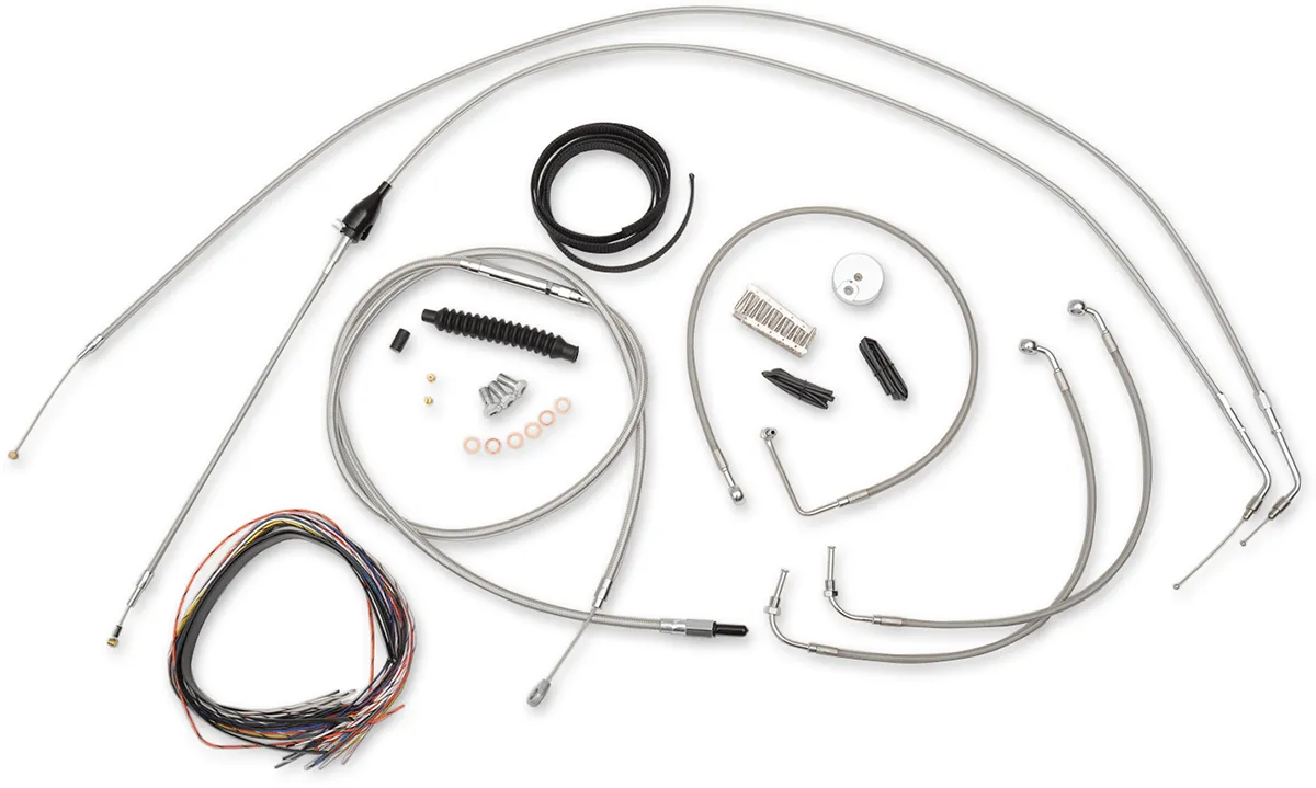 LA Choppers LA-8005KT2B-08 Complete Handlebar Cable/Brake & Clutch Line/Wire Kit - Stainless Braided