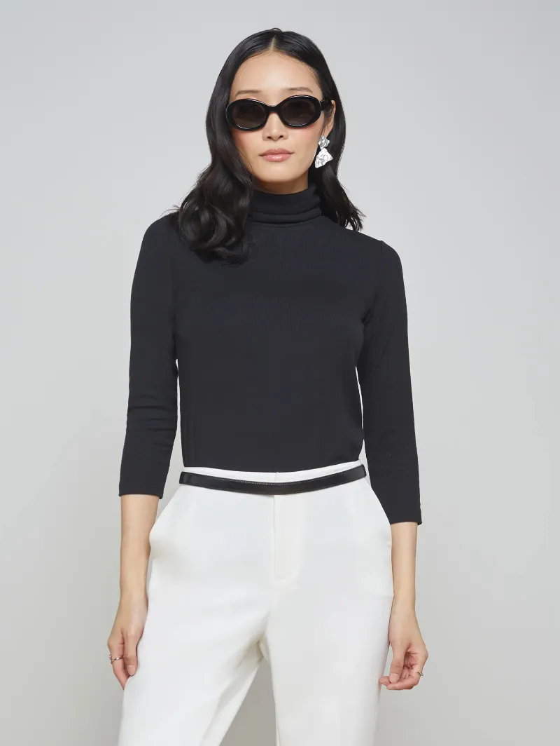 L'Agence - Aja 3/4 Sleeve Turtleneck Top - Black