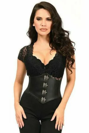 Lavish Black Faux Leather Corset Belt Cincher w/Clasps