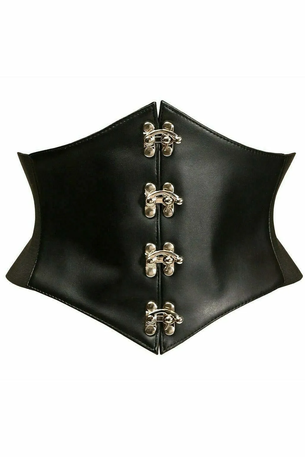 Lavish Black Faux Leather Corset Belt Cincher w/Clasps
