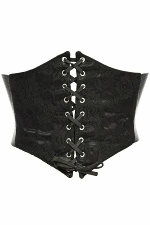 Lavish Black w/Black Lace Overlay Corset Belt Cincher