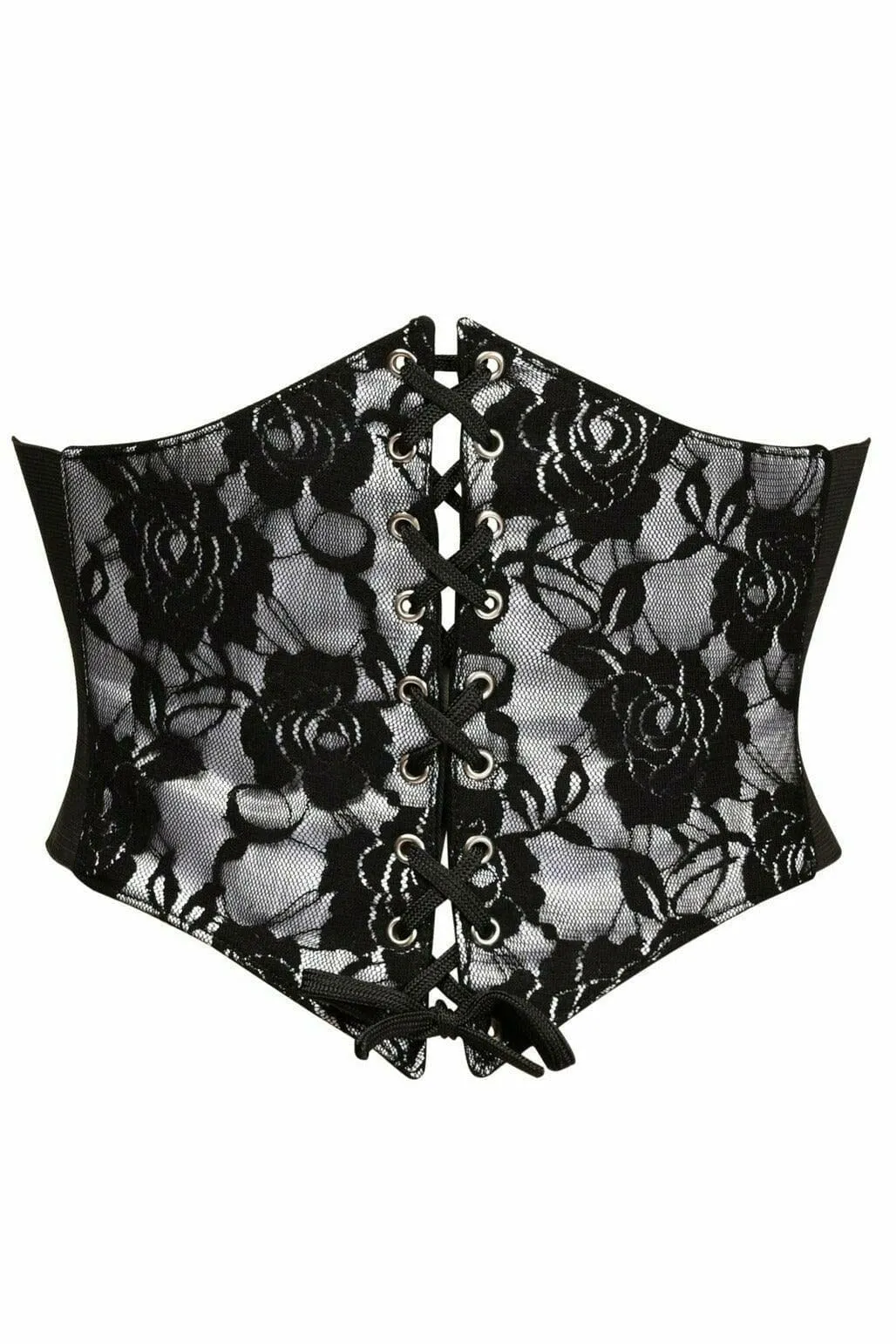 Lavish White w/Black Lace Overlay Corset Belt Cincher