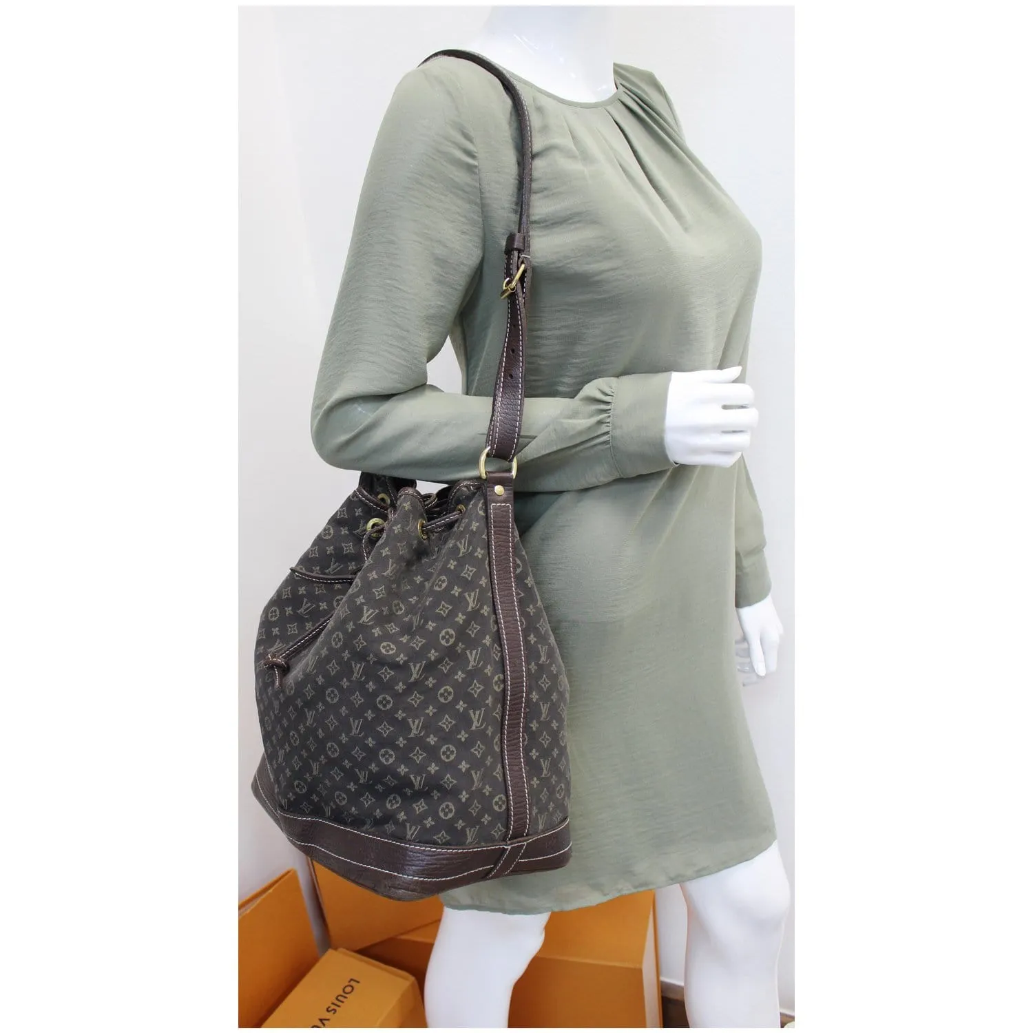 LOUIS VUITTON Large Noe Monogram Mini Lin Shoulder Bag Black