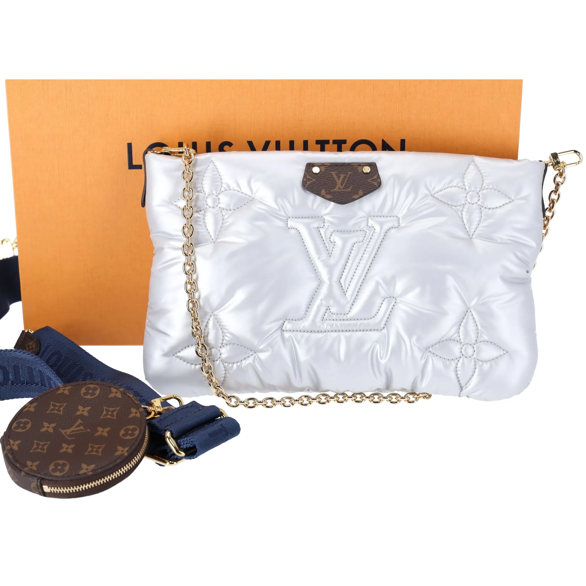 Louis Vuitton Maxi Multi Pochette Accessoires Pillow Shoulder Bag Silver Blue