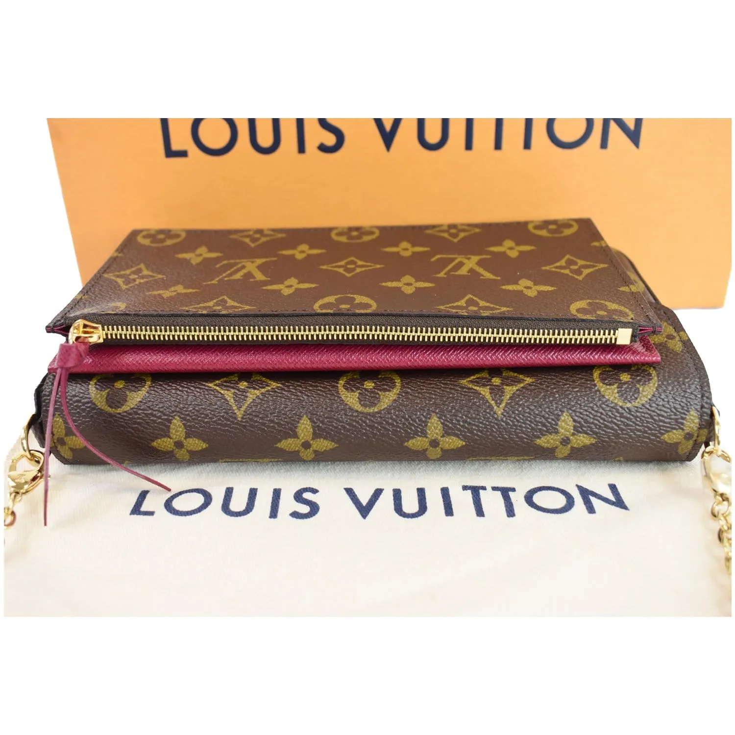 LOUIS VUITTON Pochette Felicie Monogram Canvas Crossbody Bag Brown