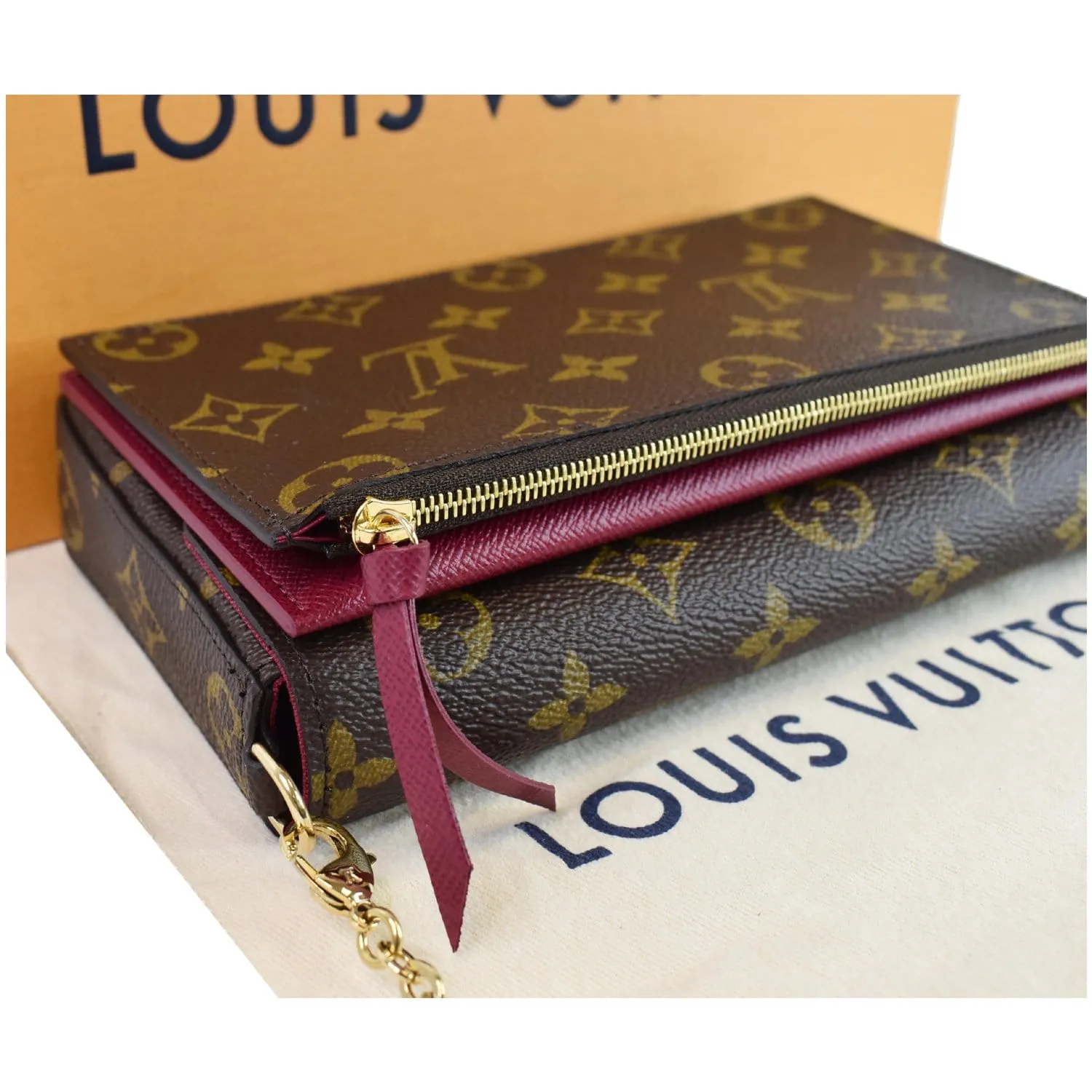 LOUIS VUITTON Pochette Felicie Monogram Canvas Crossbody Bag Brown