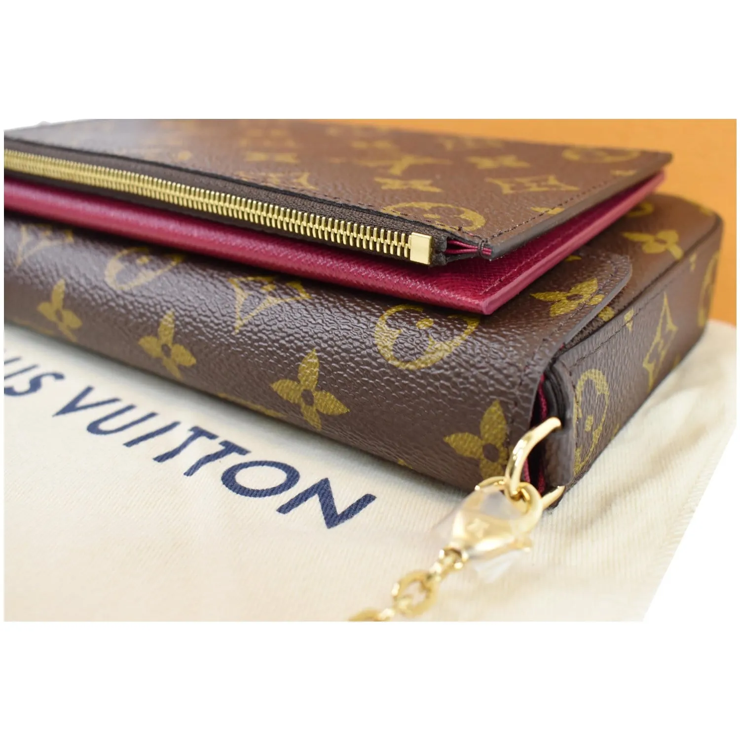 LOUIS VUITTON Pochette Felicie Monogram Canvas Crossbody Bag Brown