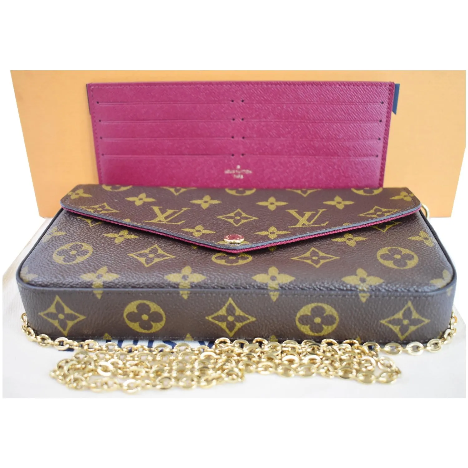 LOUIS VUITTON Pochette Felicie Monogram Canvas Crossbody Bag Brown