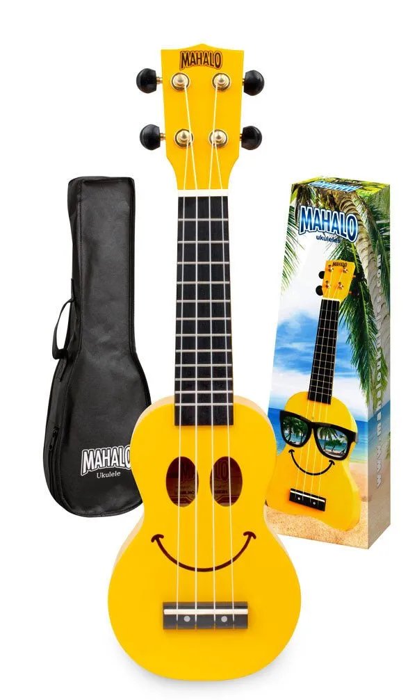 Mahalo U-SMILINO-YW Smiley Face Sopranino Ukulele with Bag - Yellow