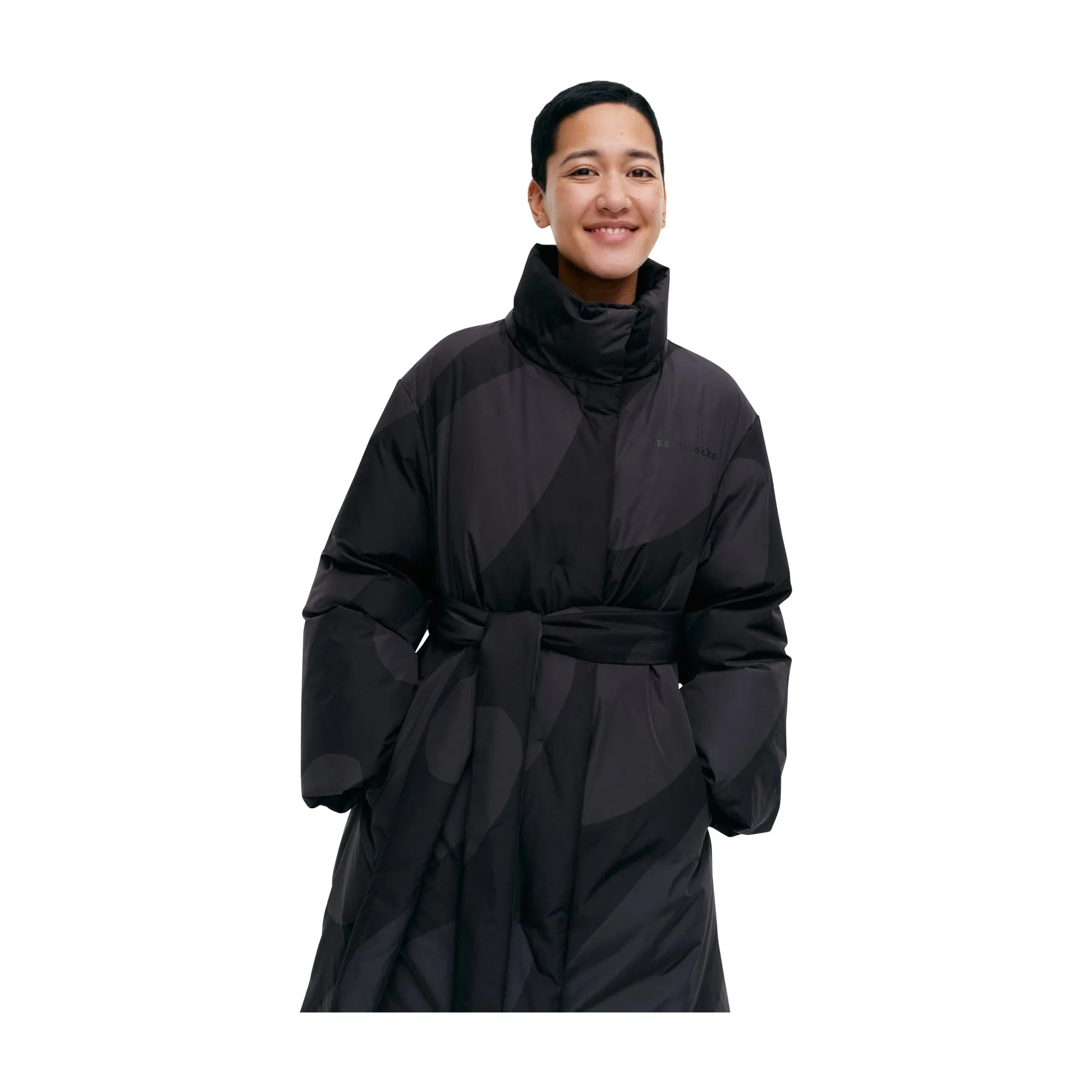 Marimekko Suoja Linssi Down Coat, Black & Charcoal
