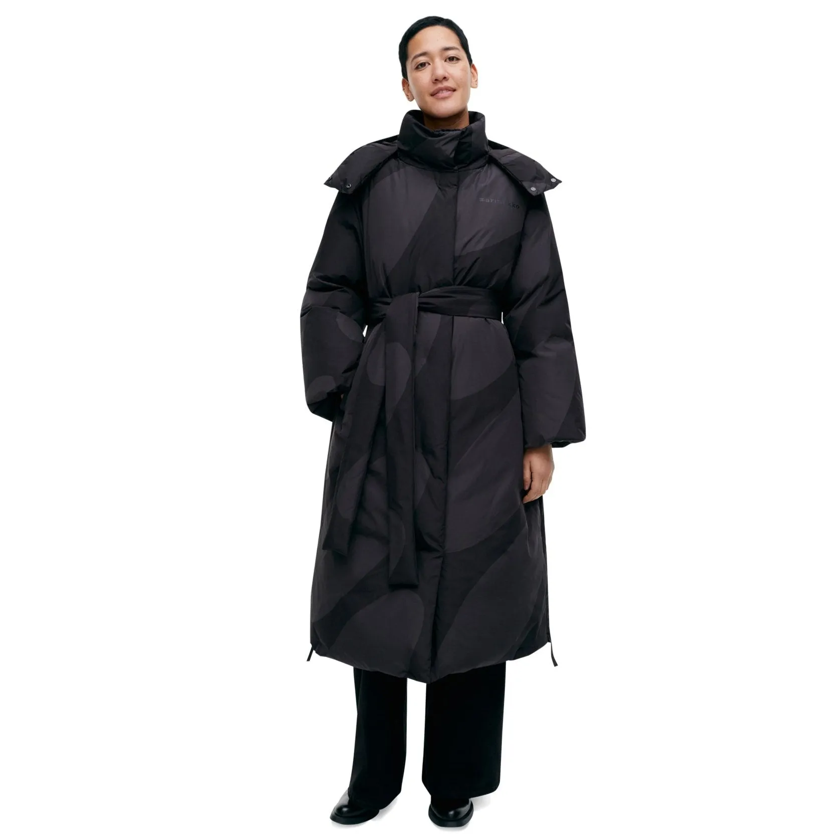 Marimekko Suoja Linssi Down Coat, Black & Charcoal