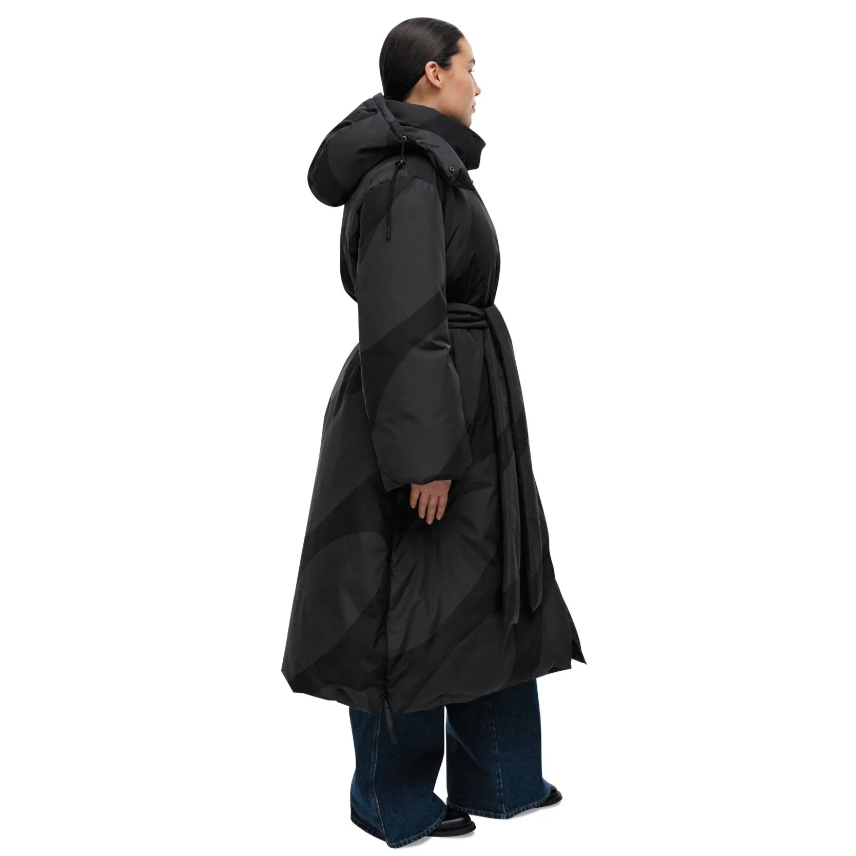 Marimekko Suoja Linssi Down Coat, Black & Charcoal