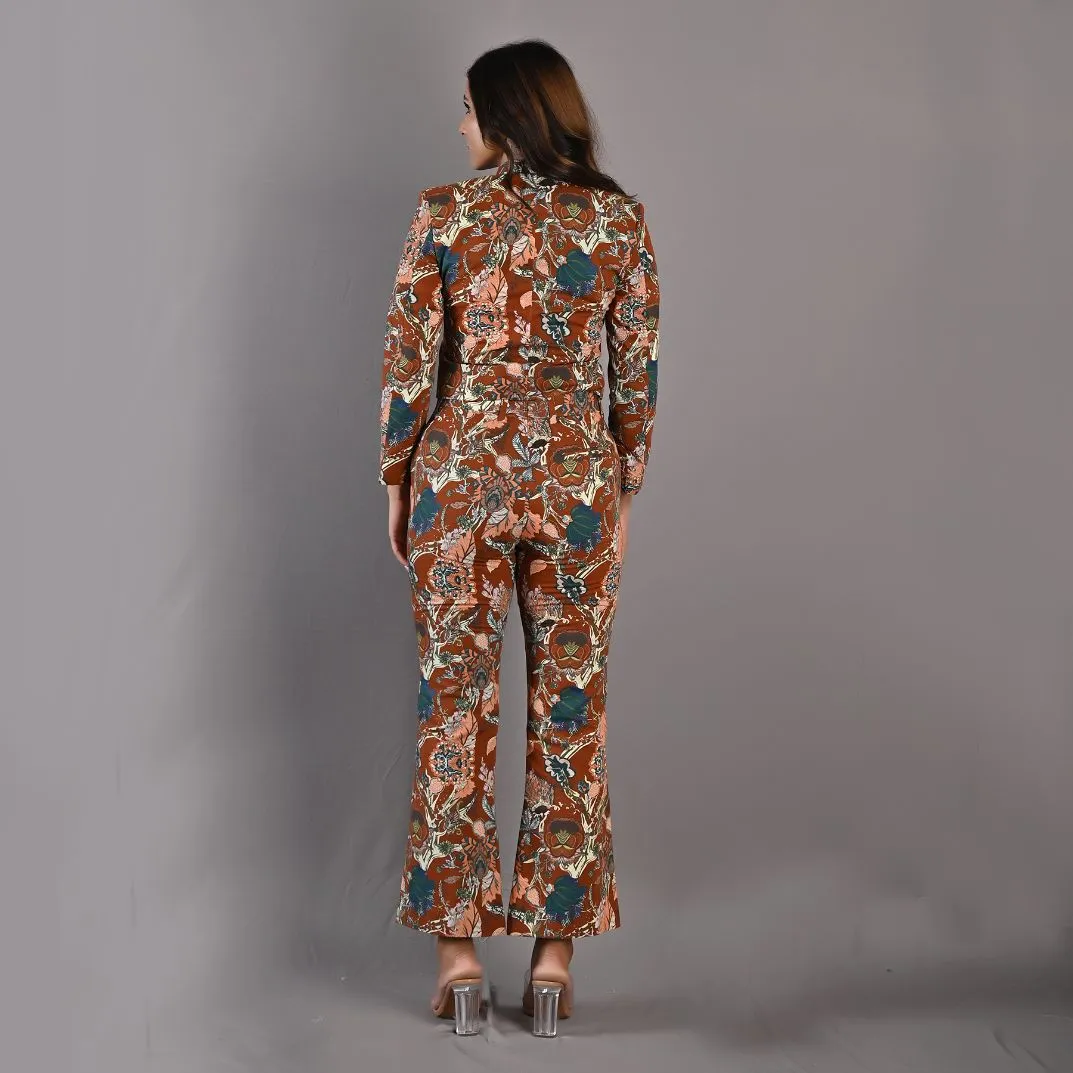 Maryam - Maroon & Multi Printed Co-ord Shirt Jacket & Bell Bottom Set