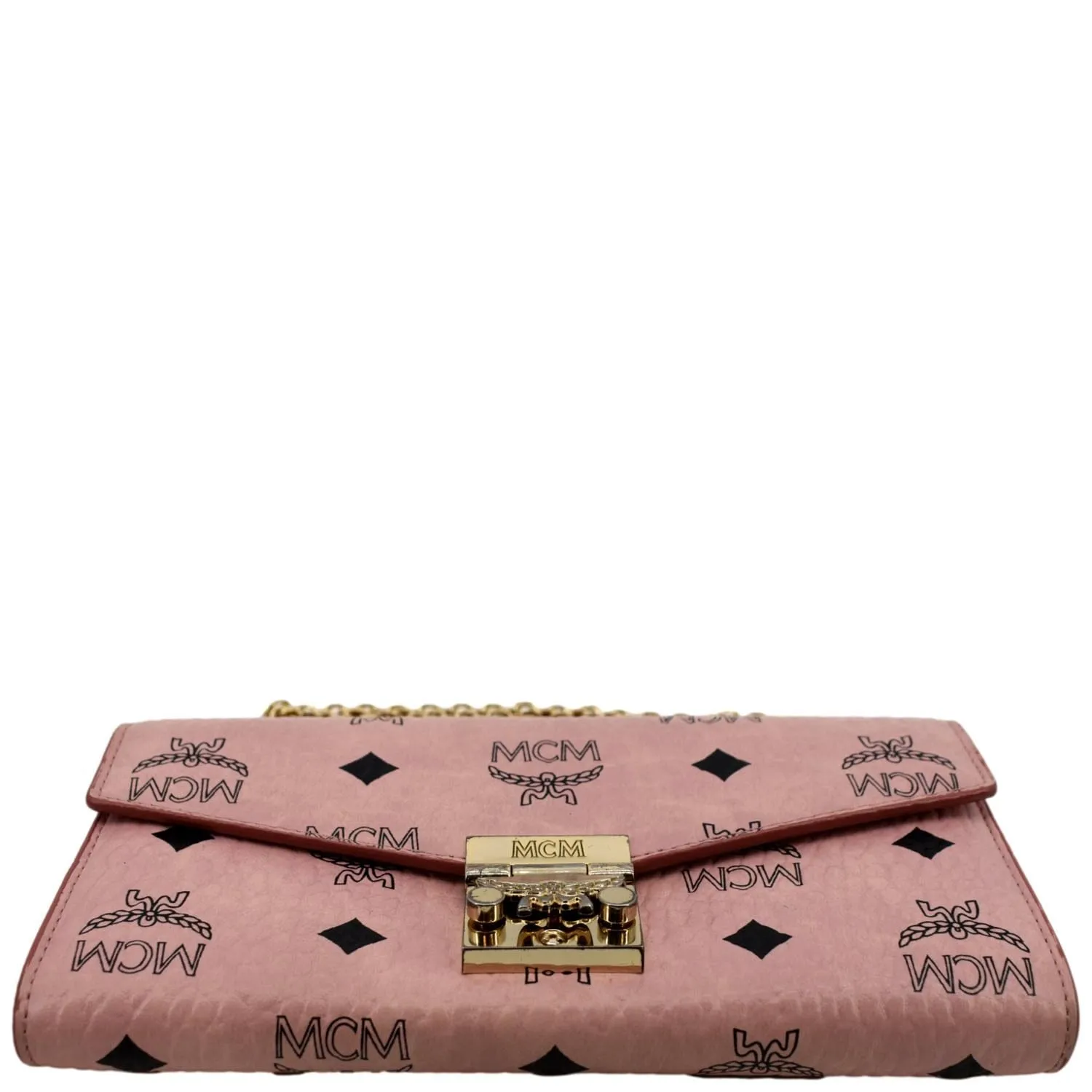 MCM Large Patricia Visetos Canvas Wallet On Chain Bag Soft Pink