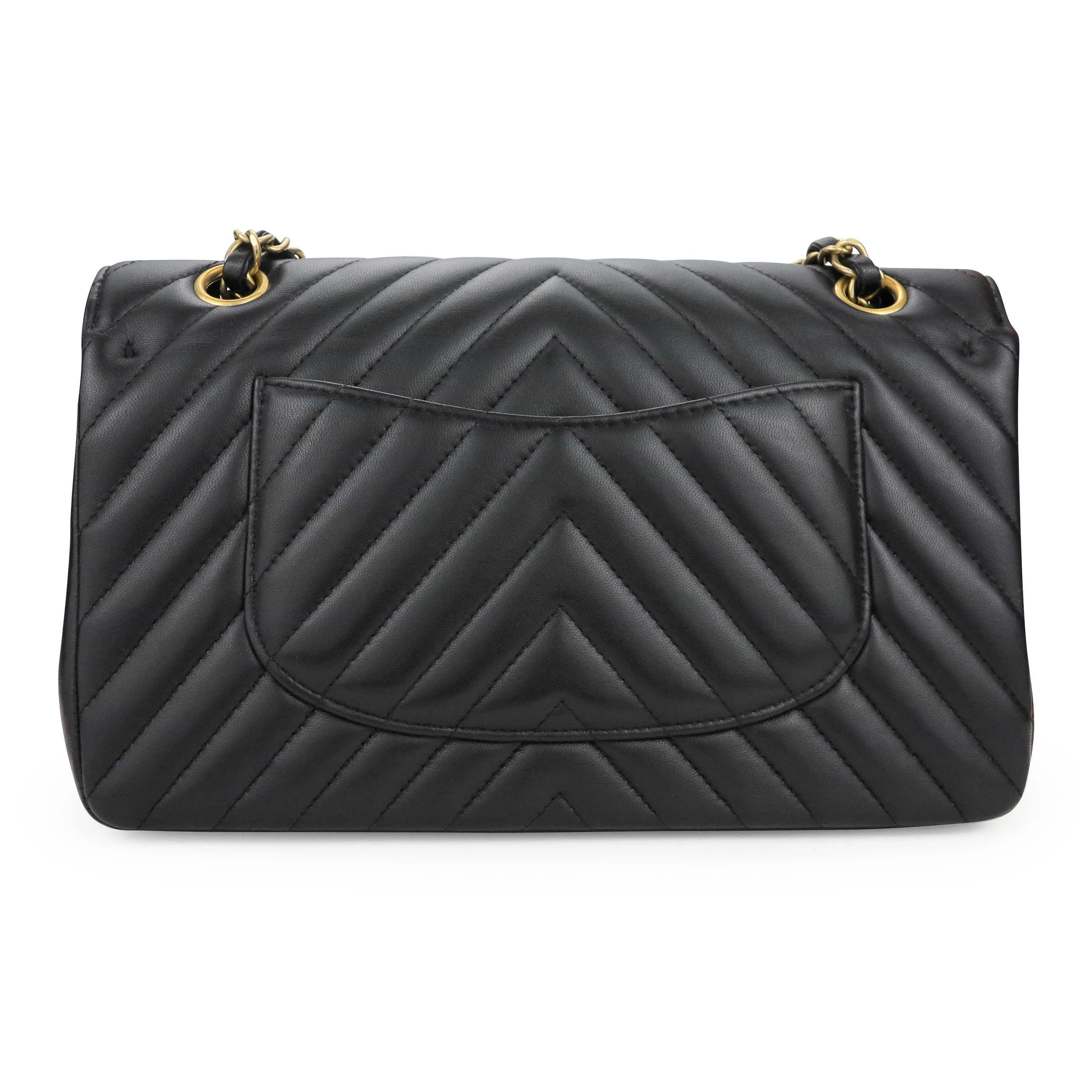 Medium Classic Double Flap Bag in Chevron Black Lambskin