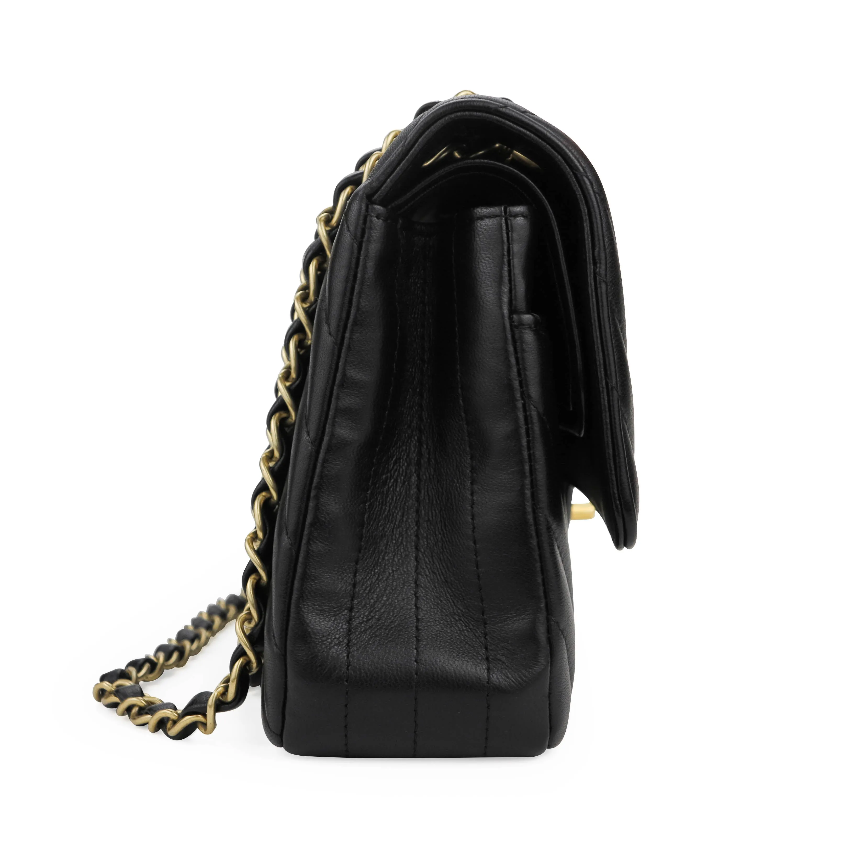 Medium Classic Double Flap Bag in Chevron Black Lambskin
