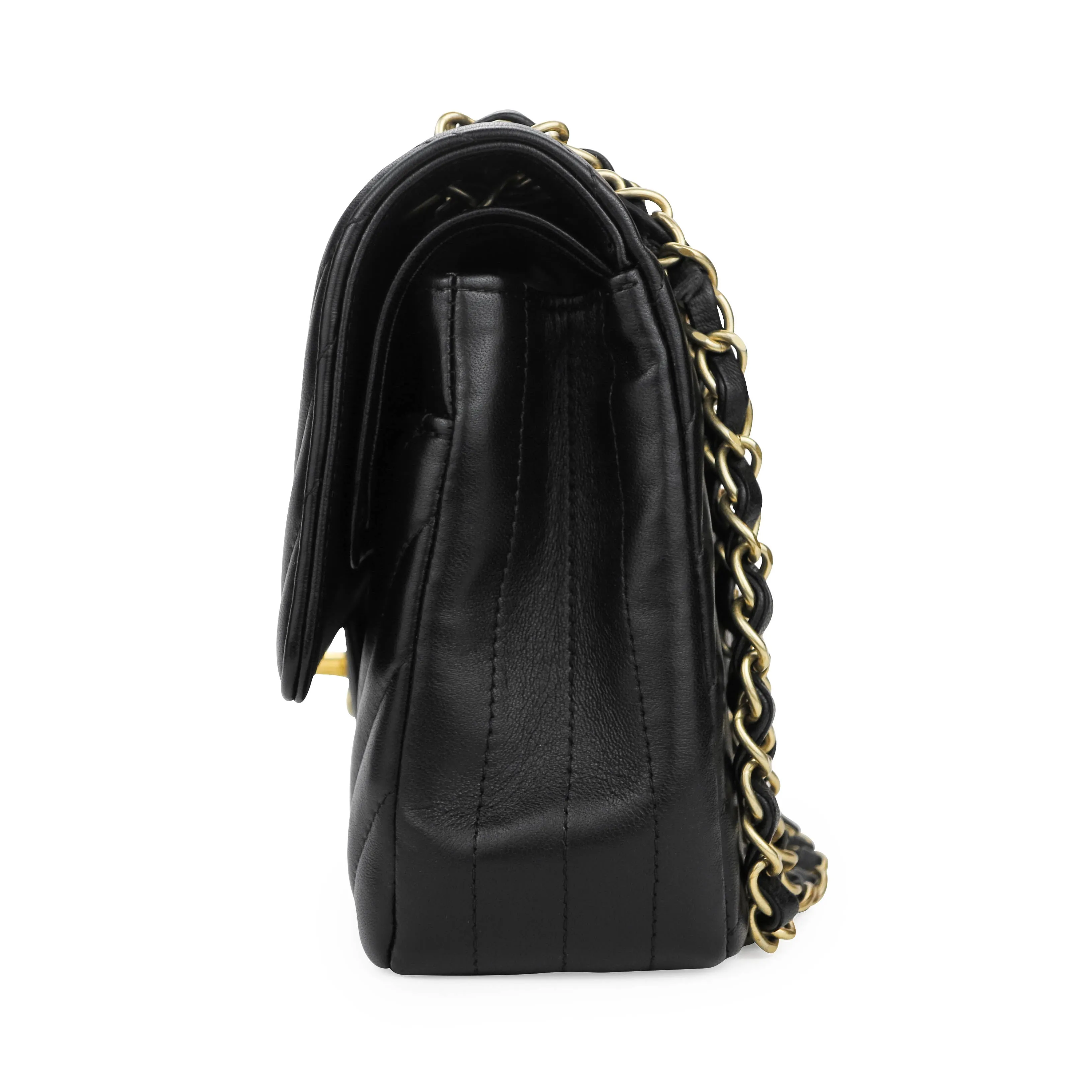 Medium Classic Double Flap Bag in Chevron Black Lambskin