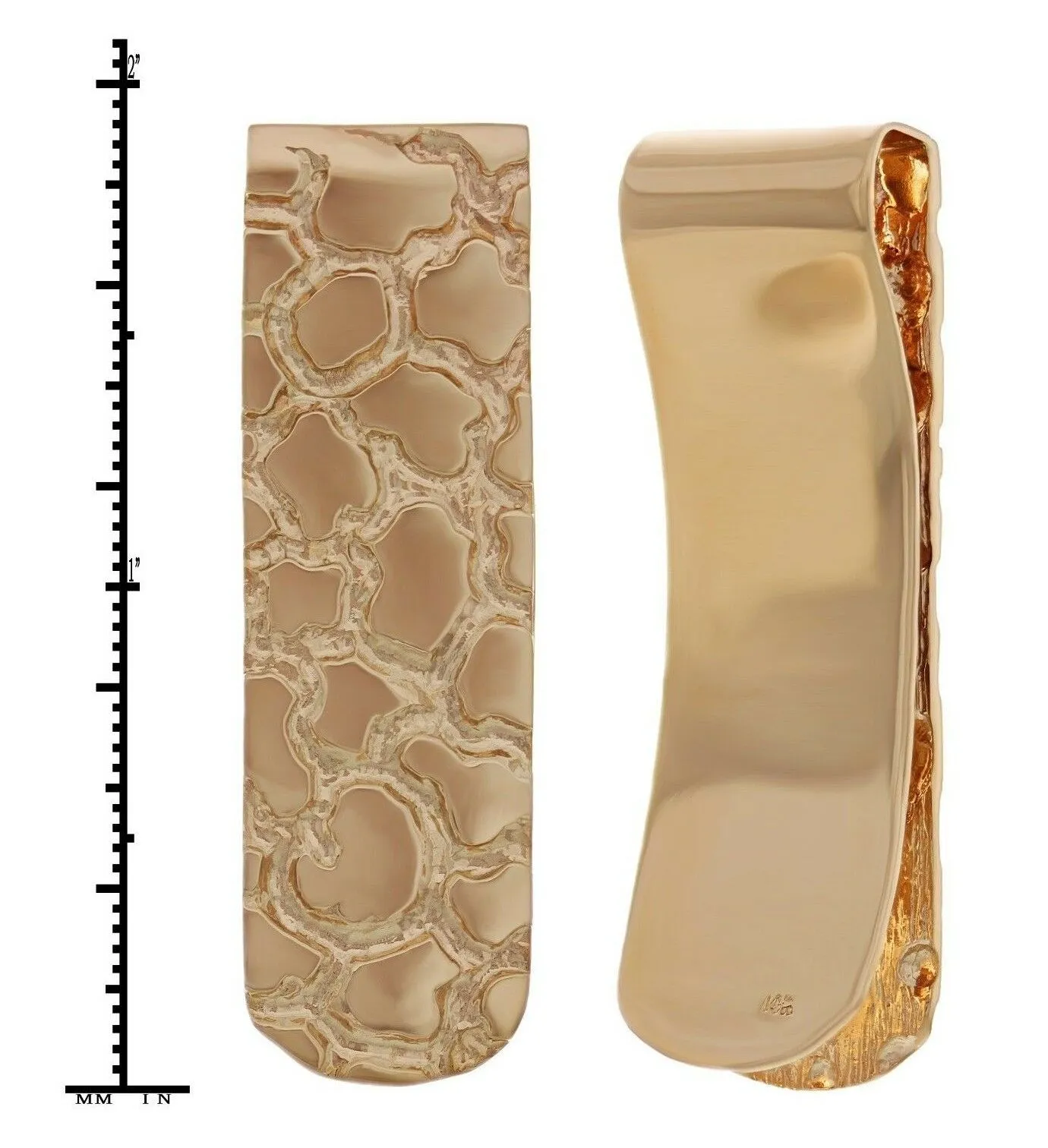 Men's 14k Yellow or Rose Gold Solid Nugget Money Clip Wallet Money Holder 1.9" 15 grams