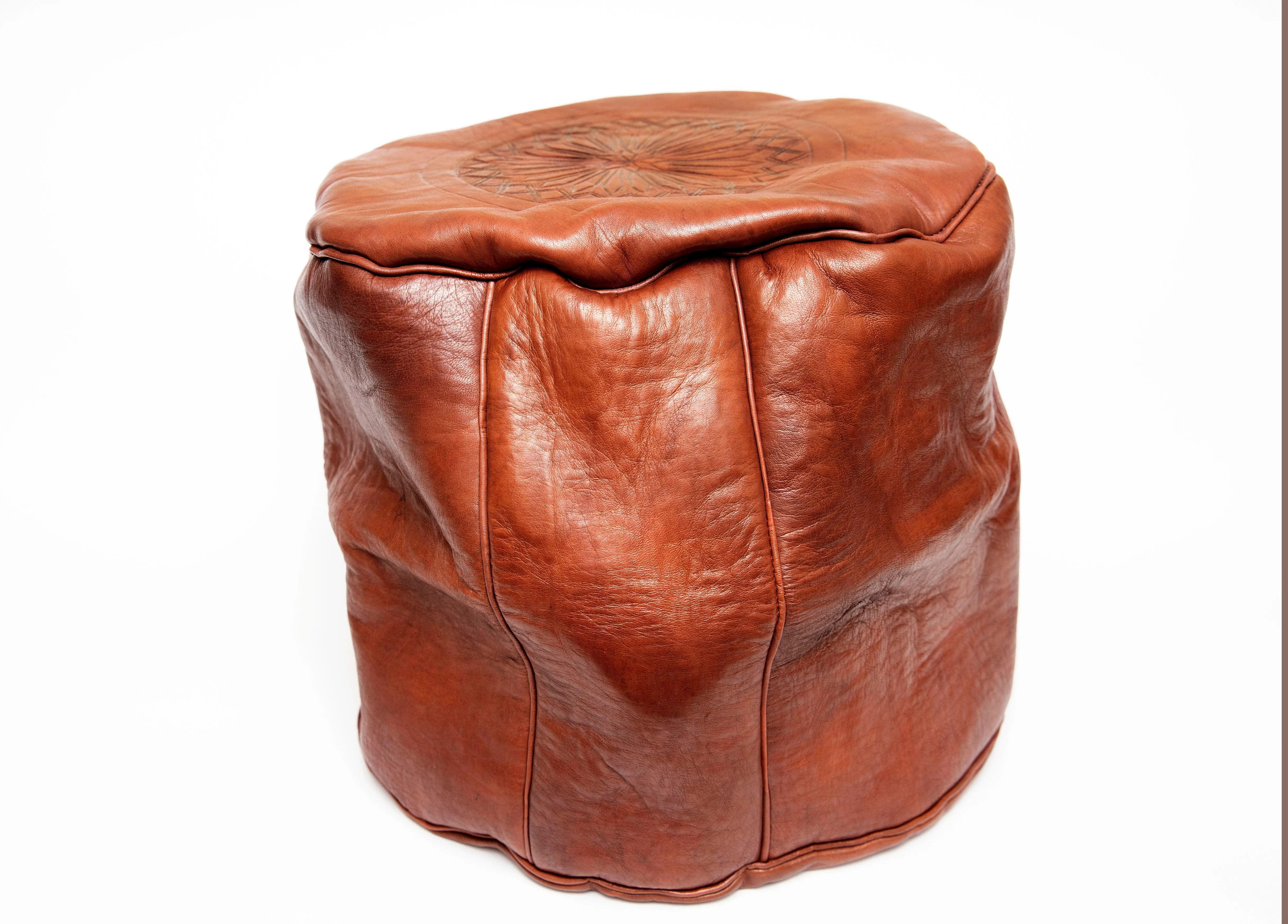 Moroccan Leather Pouf - Brown